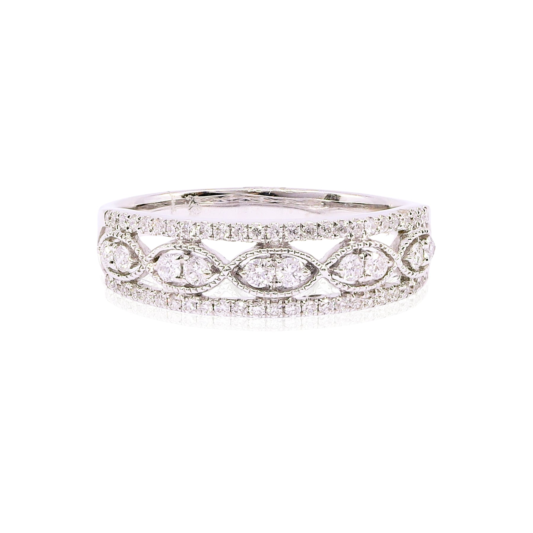 18K WHITE GOLD DIAMOND CONTEMPORARY MILGRAIN RING - 0.38CTW  234-02485
