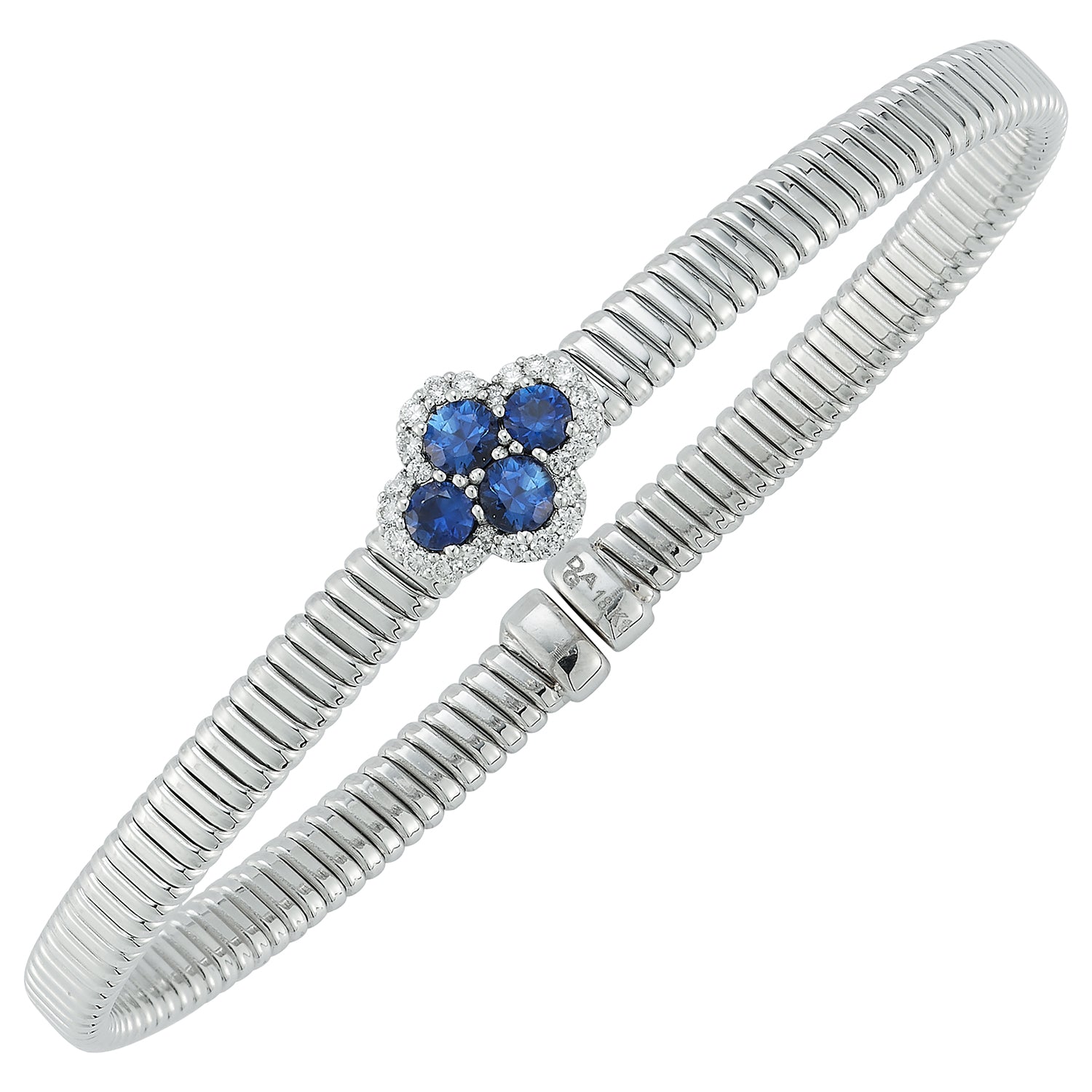 18K WHITE GOLD SAPPHIRE DIAMOND FLEXIBLE CUFF BRACELET  238-01076