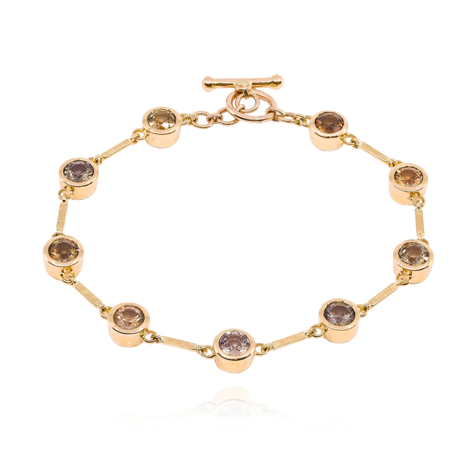 14K YELLOW GOLD MULTI-COLOR SAPPHIRE STATION BRACELET  238-00977