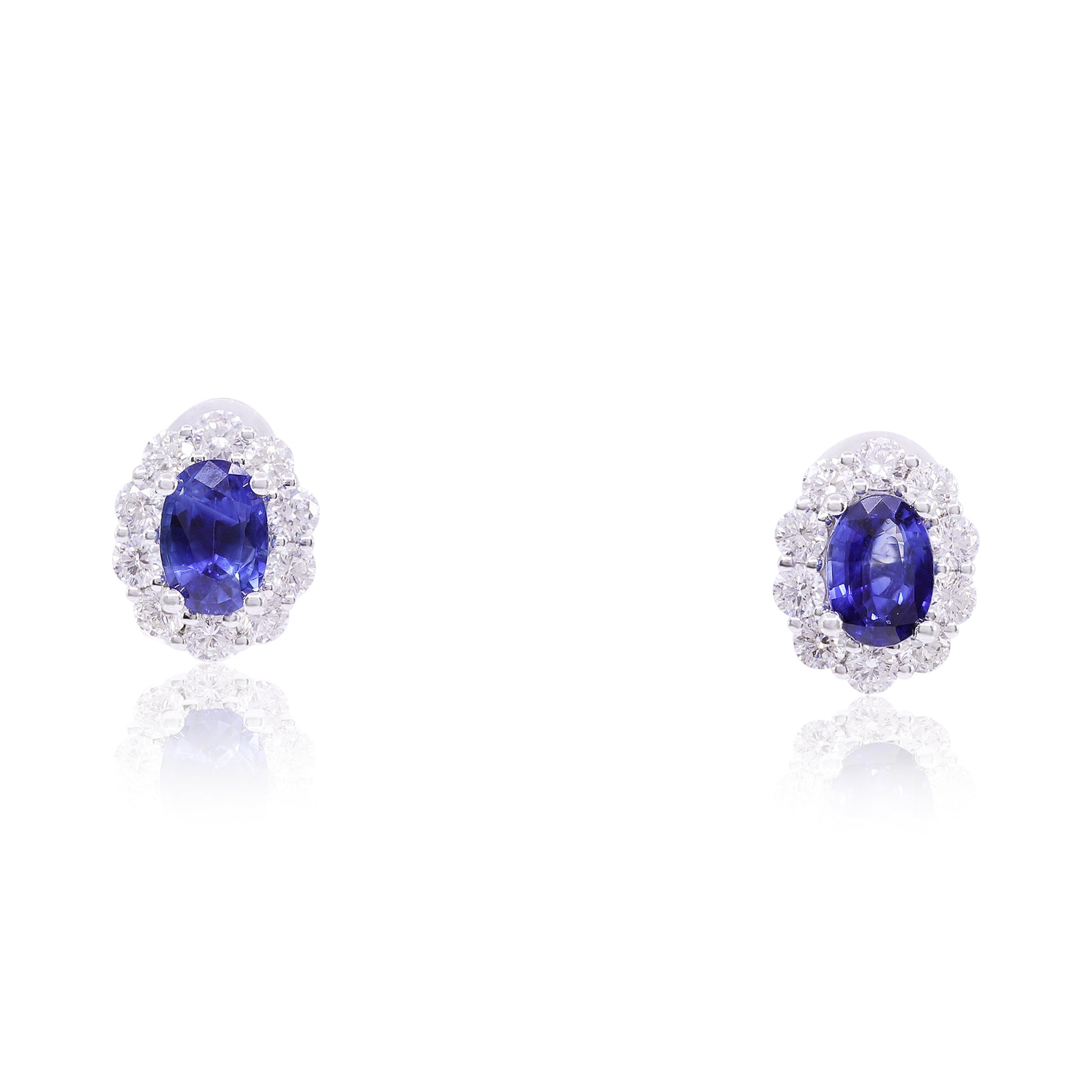 18K WHITE GOLD SAPPHIRE AND DIAMOND HALO EARRINGS  239-02549