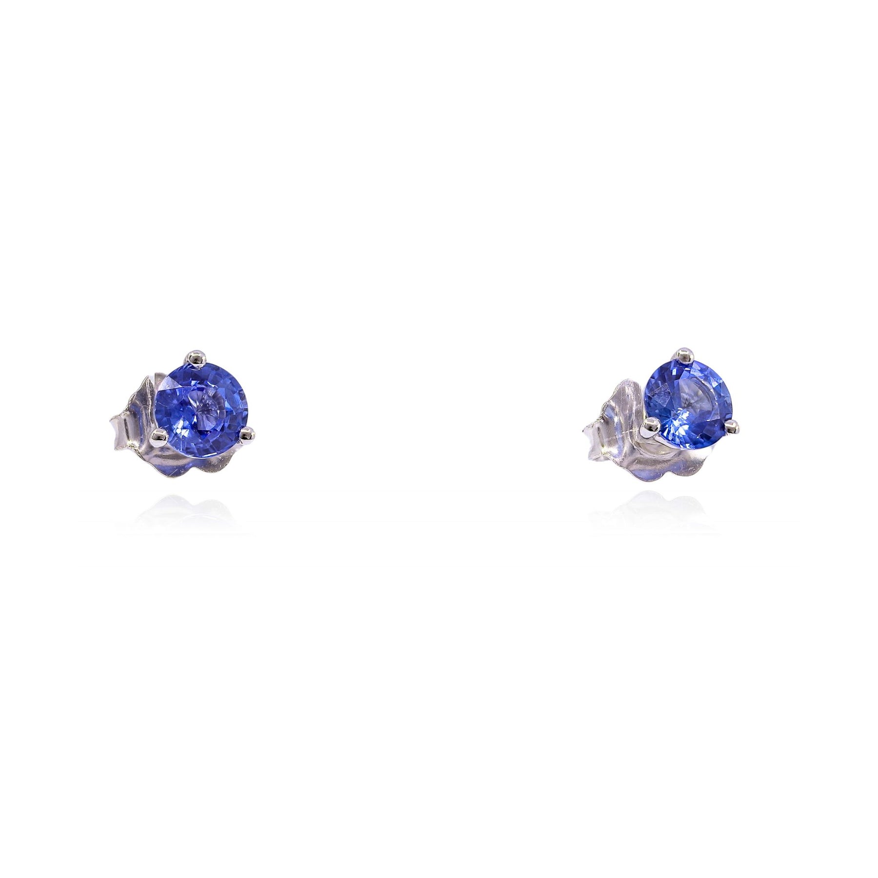 14K WHITE GOLD BLUE SAPPHIRE STUD EARRINGS
