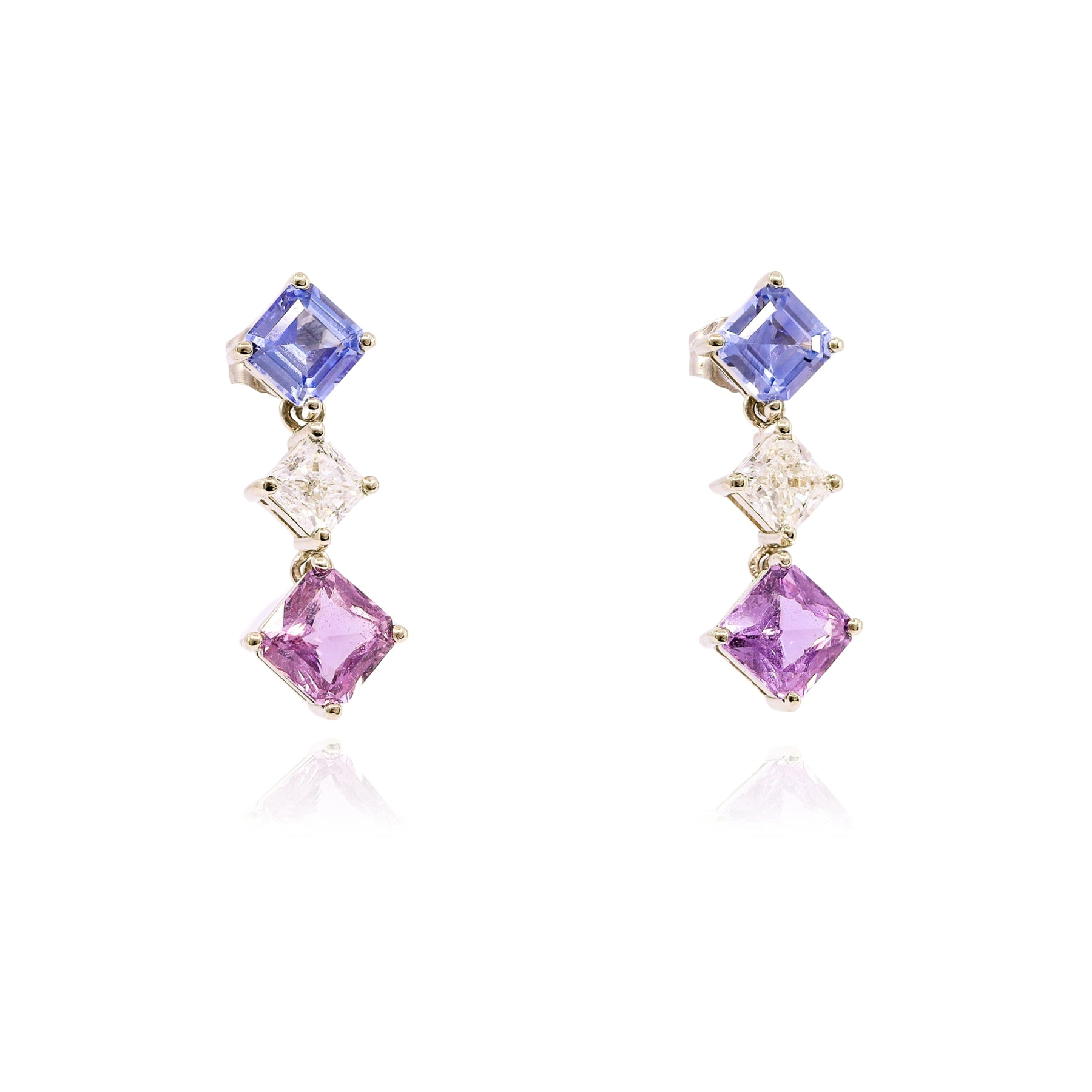 14K WHITE GOLD SAPPHIRE DIAMOND DROP EARRINGS