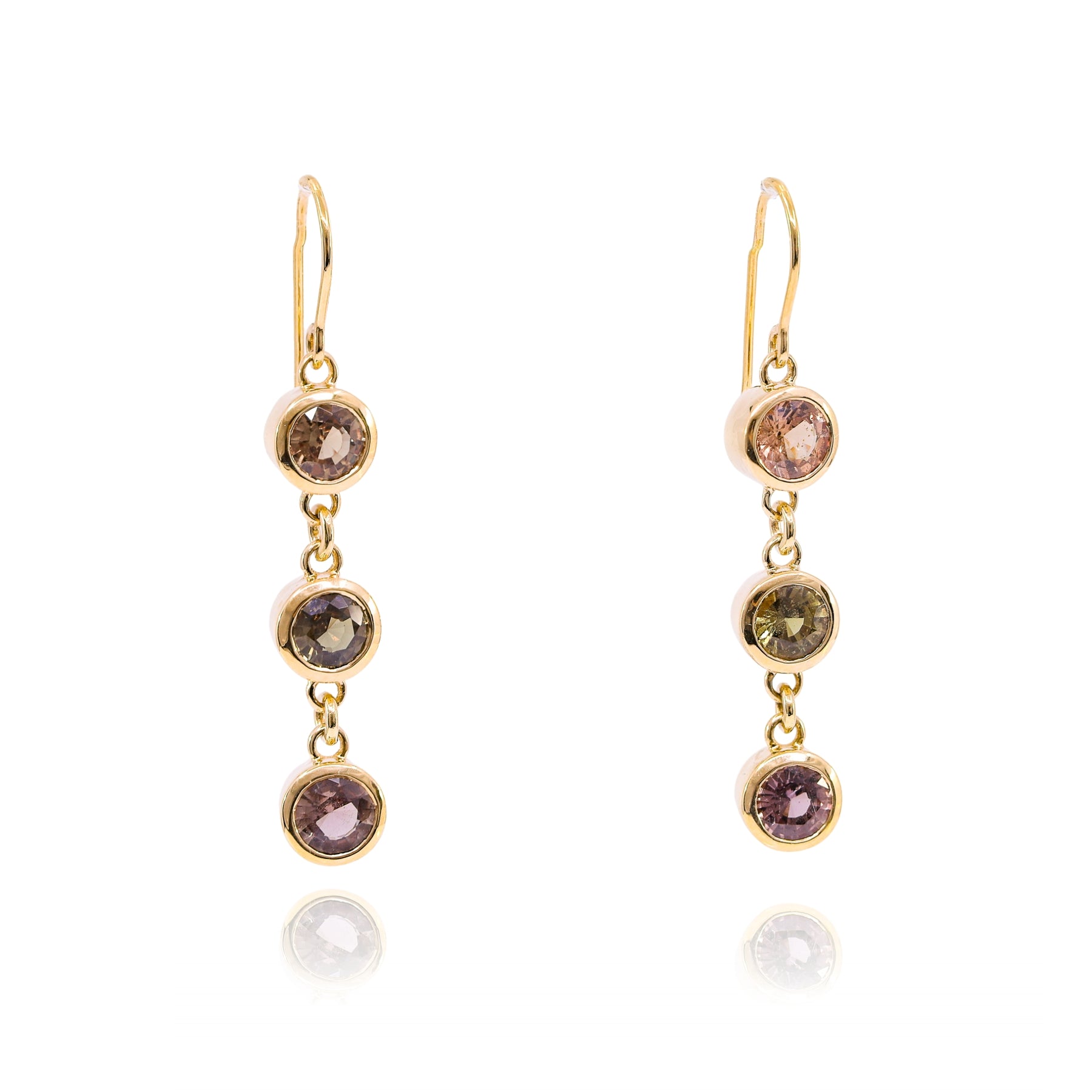 14K YELLOW GOLD MULTI-COLOR SAPPHIRE DANGLE EARRINGS  239-02054