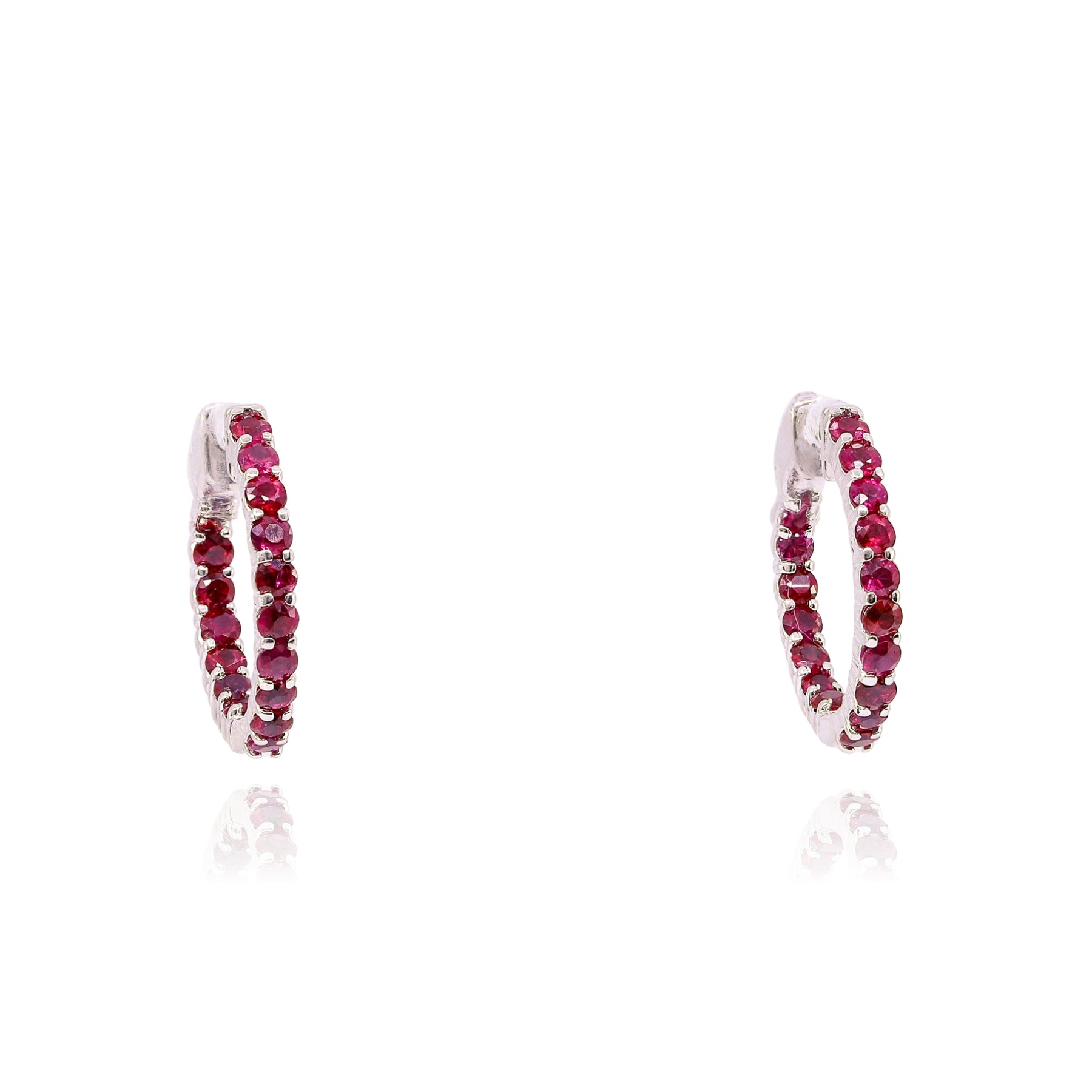 14K WHITE GOLD RUBY HOOP EARRINGS