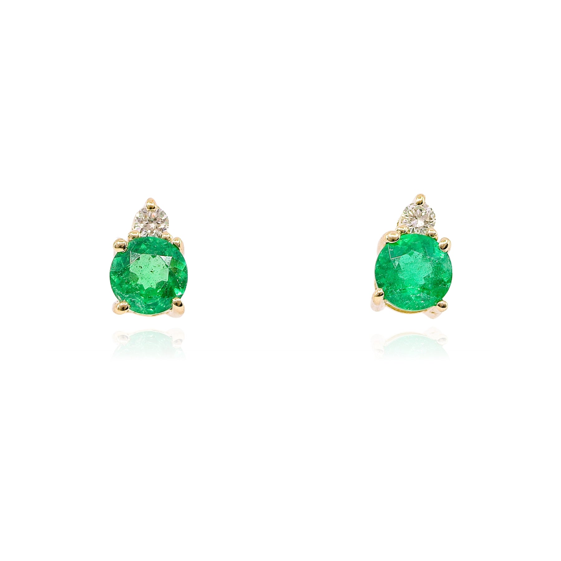 14K YELLOW GOLD EMERALD AND DIAMOND STUD EARRINGS