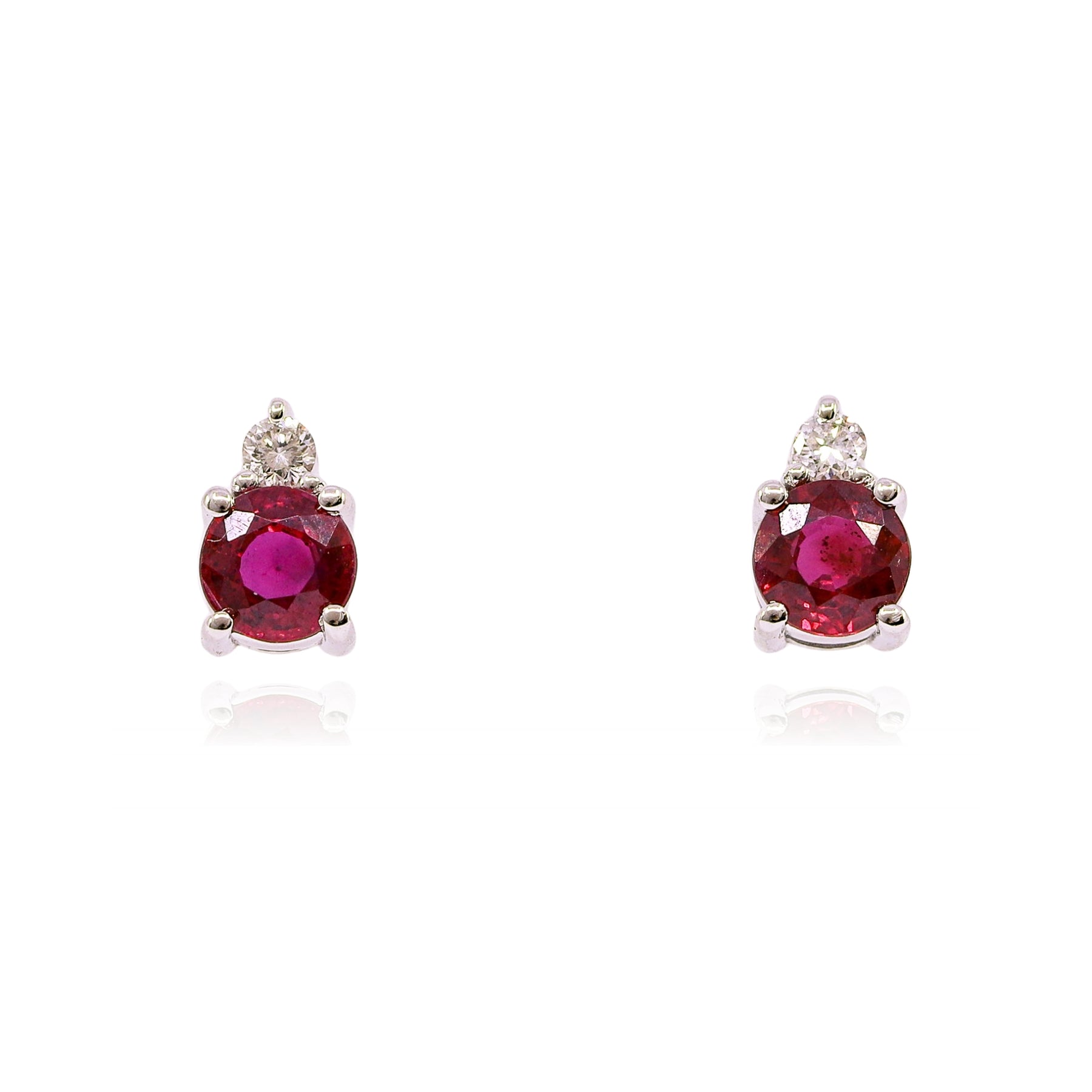 14K WHITE GOLD RUBY DIAMOND STUD EARRINGS