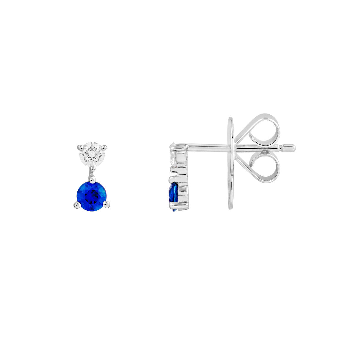 14K WHITE GOLD DIAMOND STUD AND SAPPHIRE EARRINGS
