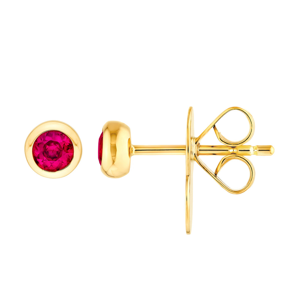 14K YELLOW GOLD BEZEL-SET RUBY STUD EARRINGS