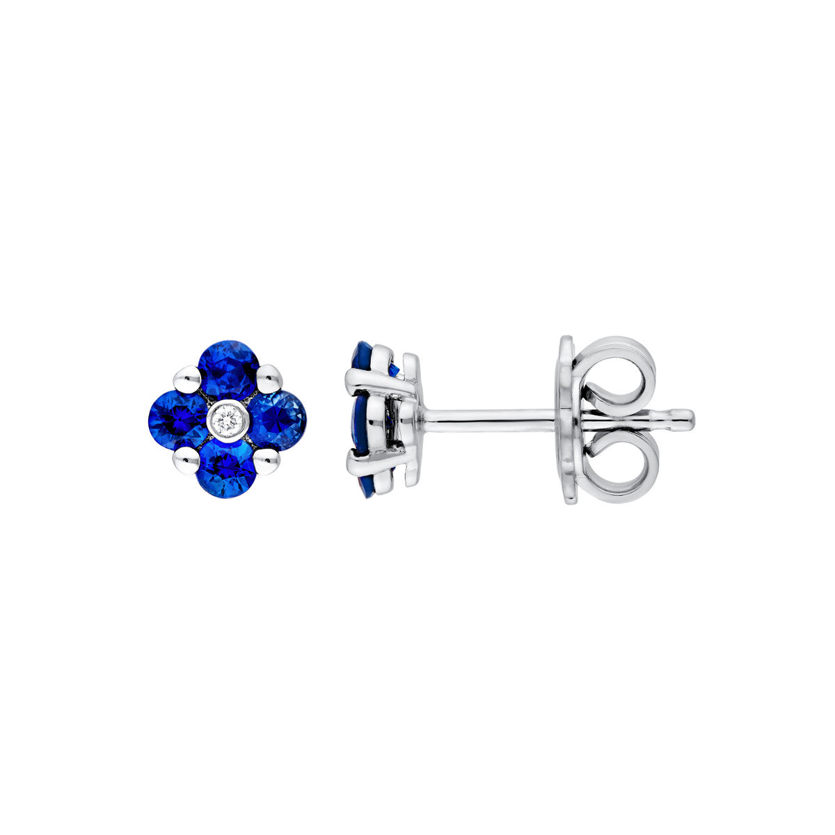 14K WHITE GOLD SAPPHIRE DIAMOND CLUSTER STUD EARRINGS