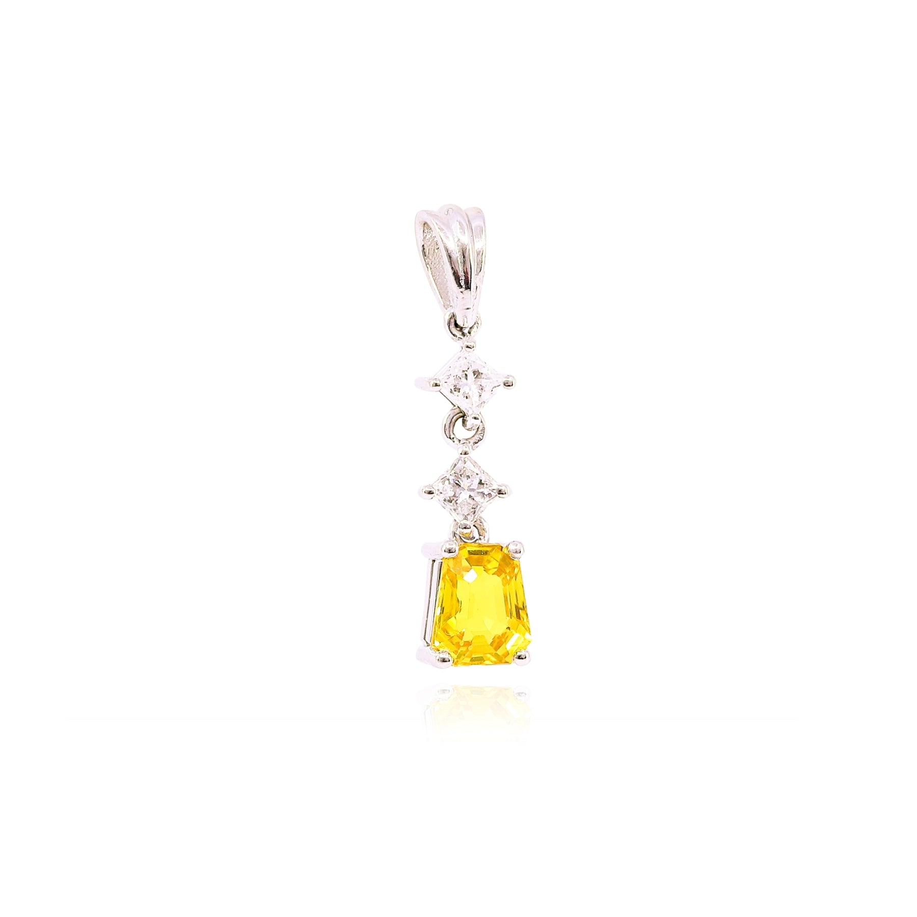14K WHITE GOLD YELLOW SAPPHIRE DIAMOND DROP PENDANT