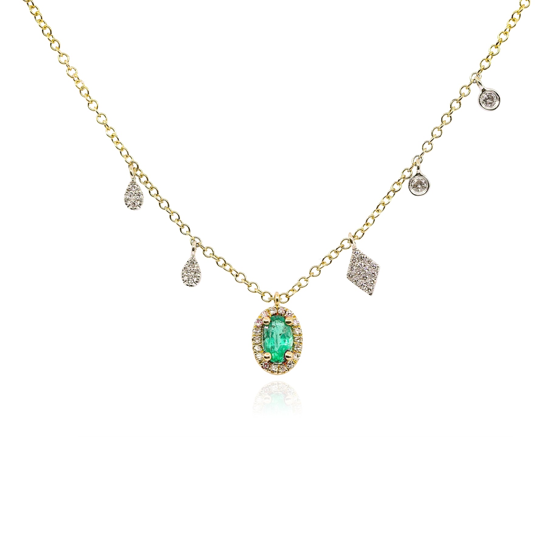 MEIRA T 14K YELLOW GOLD OVAL EMERALD AND DIAMOND NECKLACE