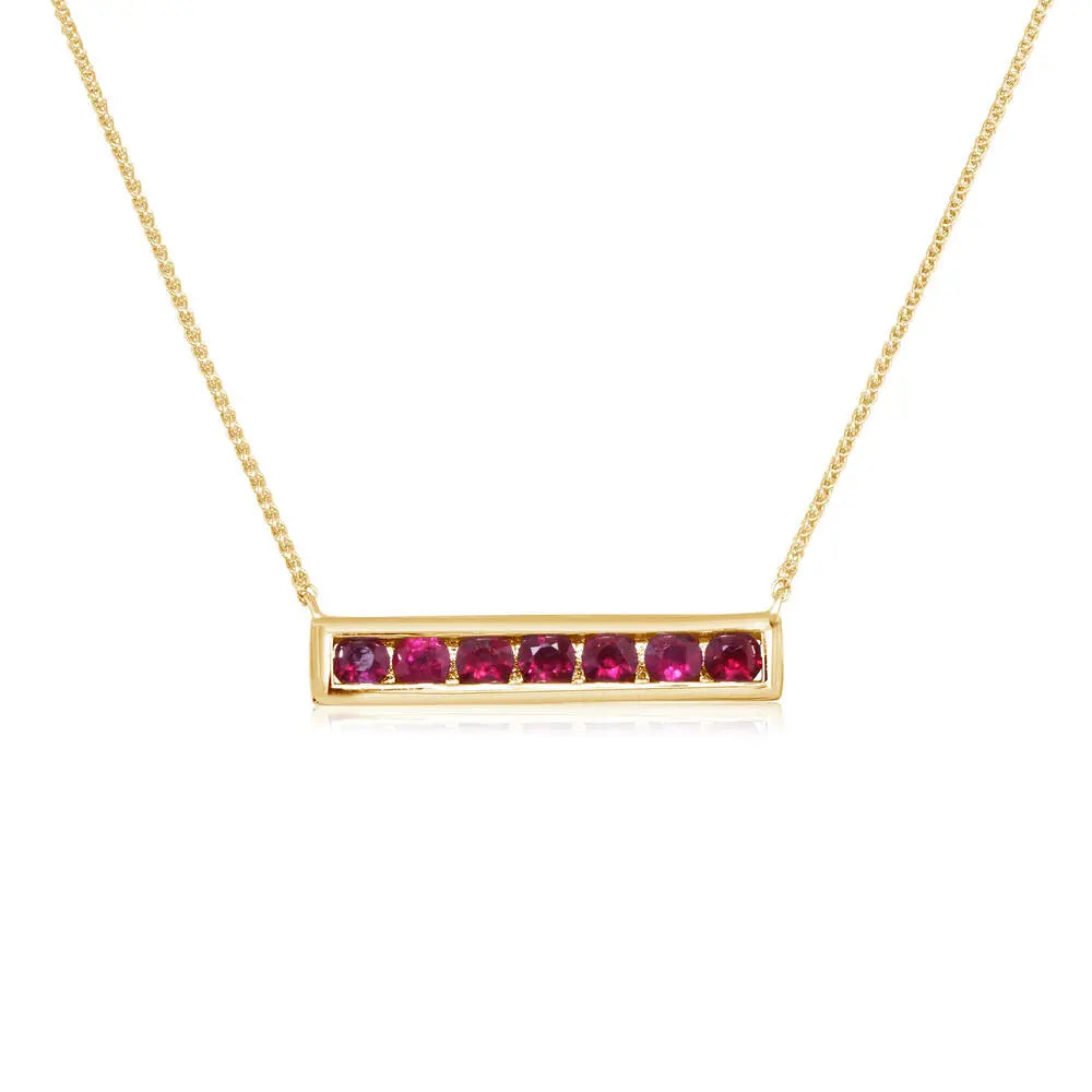 14K YELLOW GOLD RUBY BAR NECKLACE