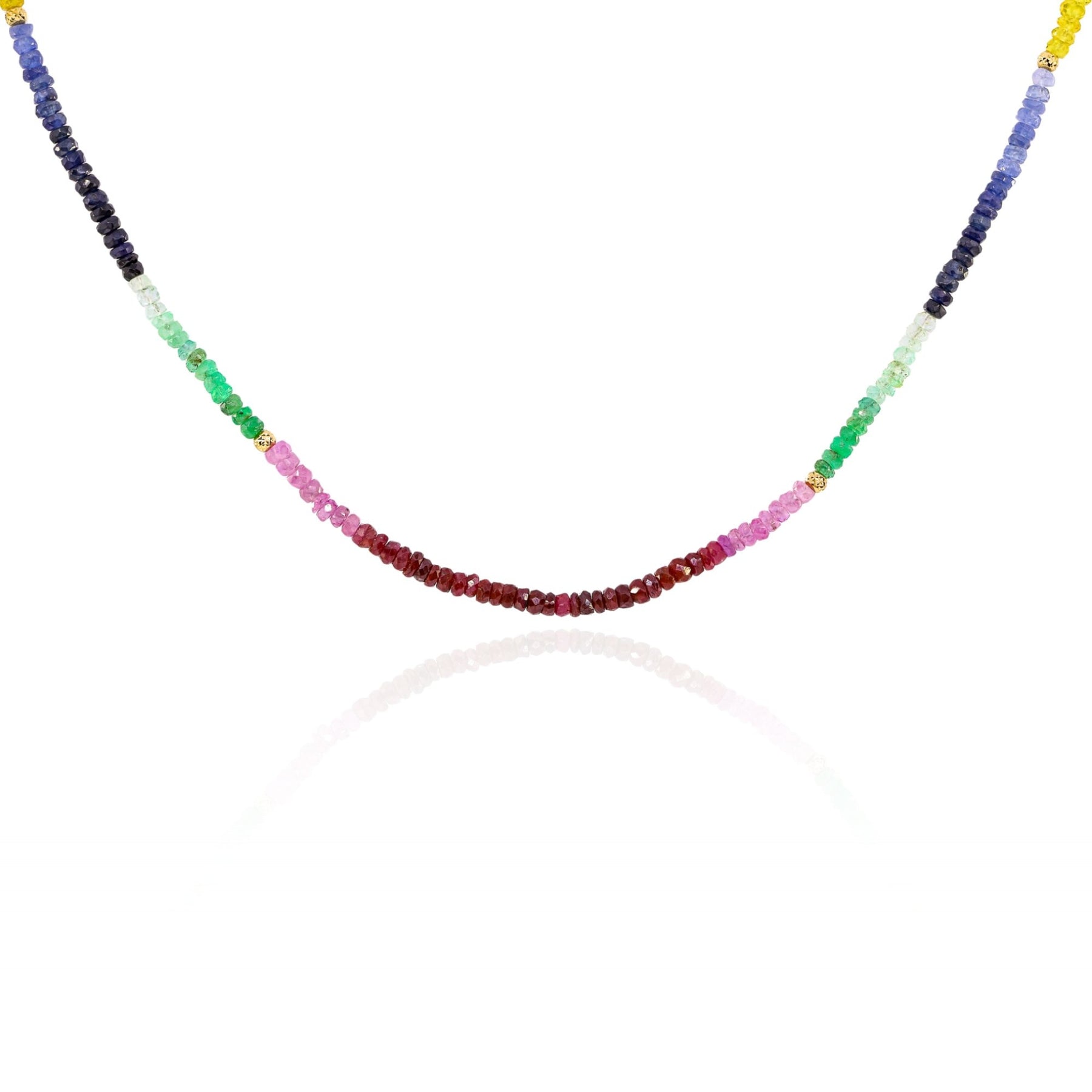LAUREN K 18K YELLOW GOLD RUBY, EMERALD AND SAPPHIRE BEAD NECKLACE