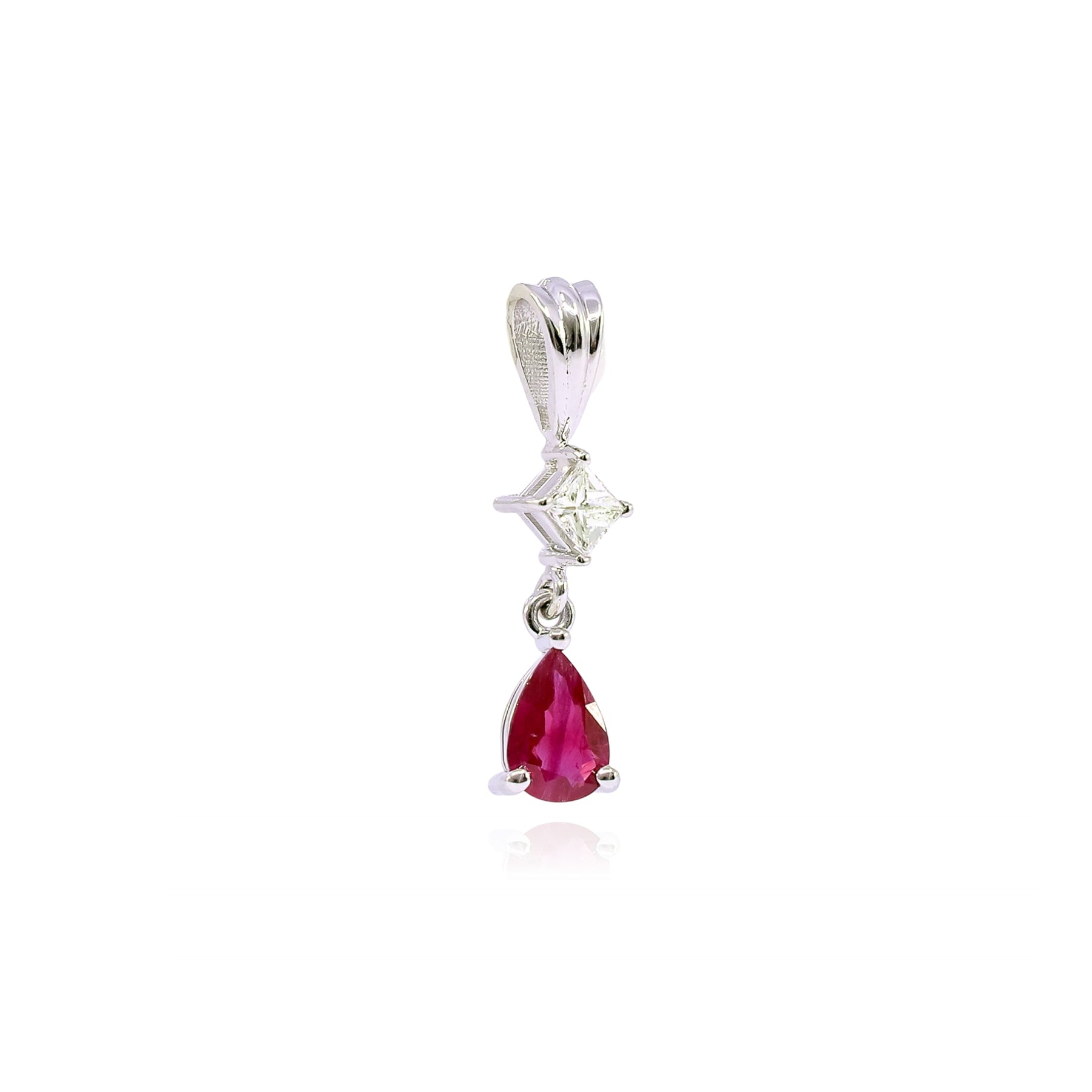 14K WHITE GOLD TEARDROP RUBY DIAMOND PENDANT