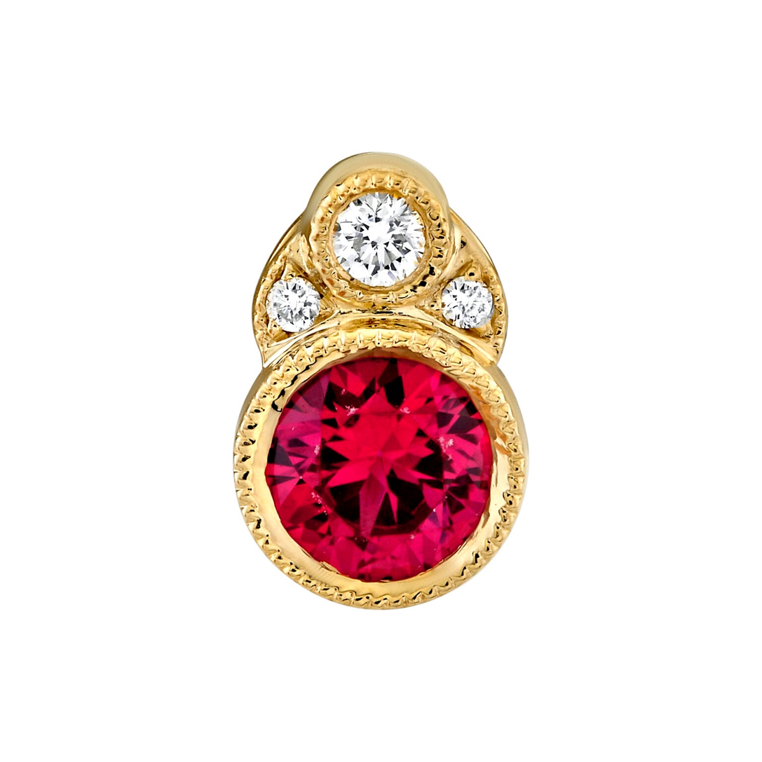 14K YELLOW GOLD MILGRAIN DETAIL RUBY AND DIAMOND PENDANT 32710-PRU