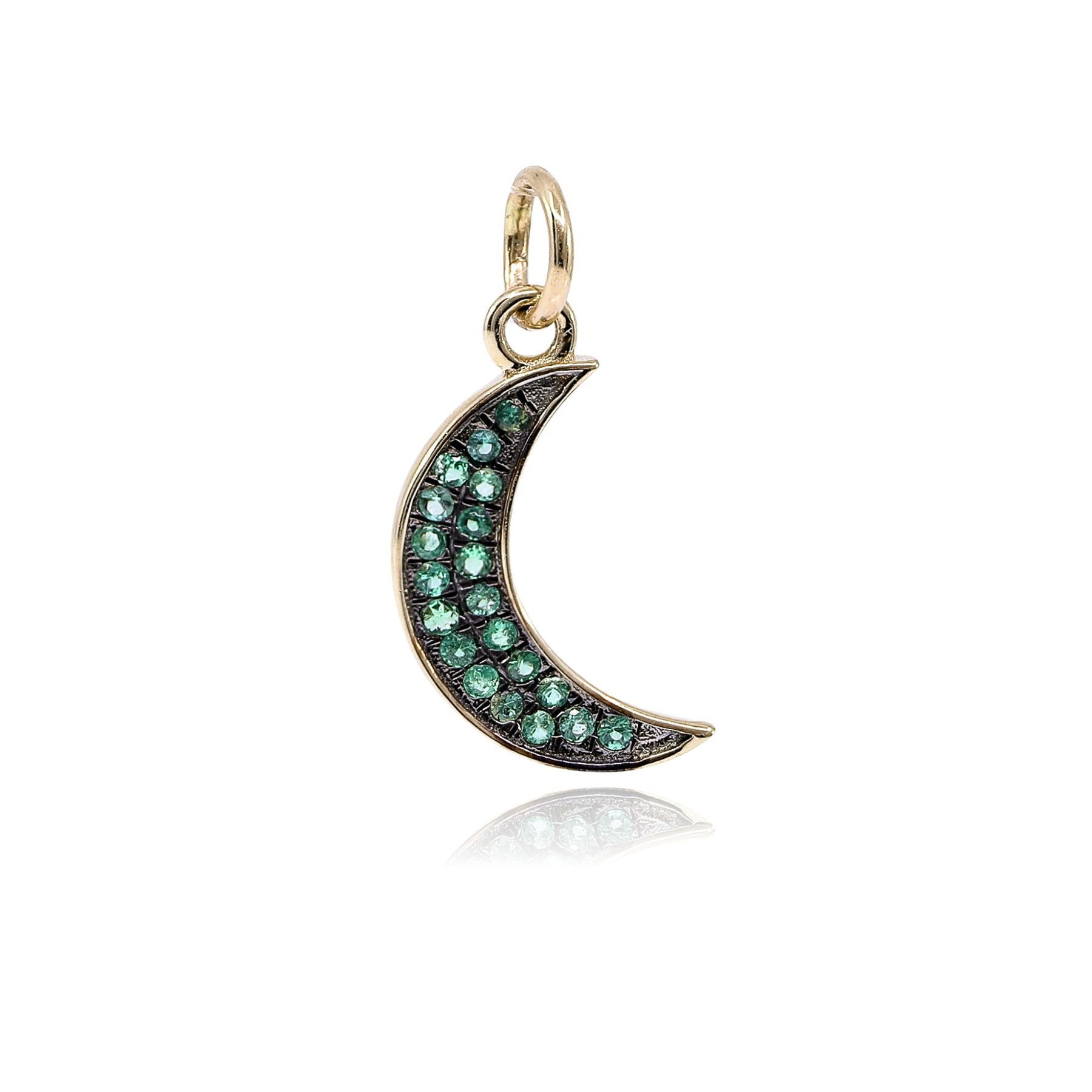 14K YELLOW GOLD EMERALD CRESCENT MOON CHARM