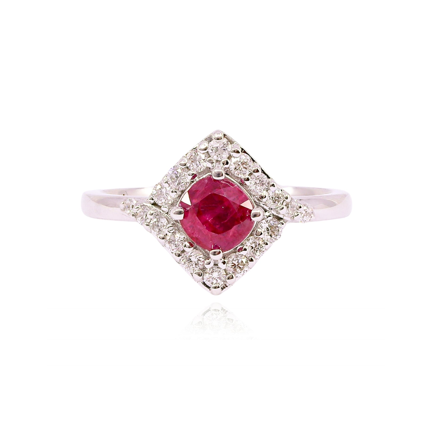 14K WHITE GOLD RUBY DIAMOND COCKTAIL RING