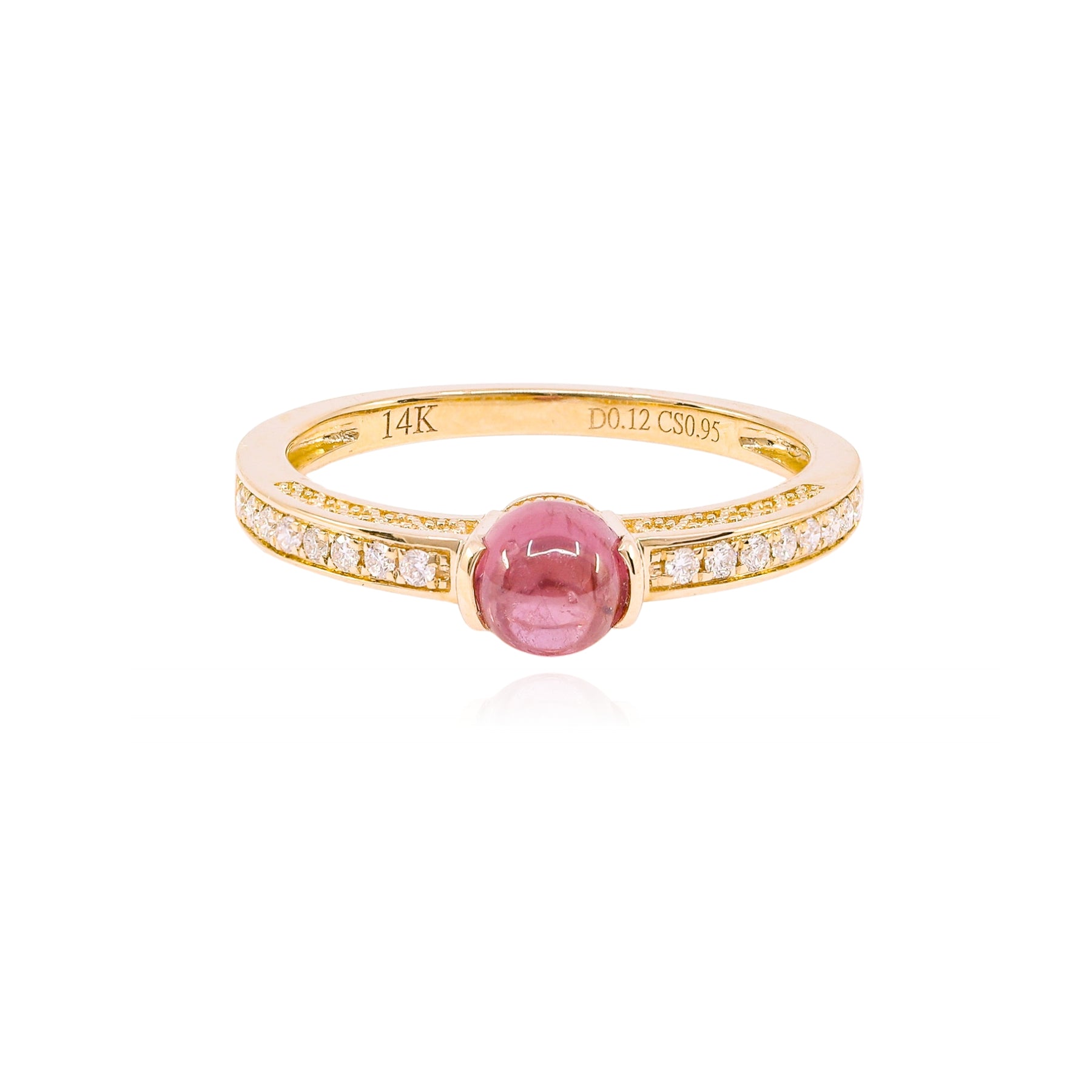 14K YELLOW GOLD CABOCHON PINK SAPPHIRE DIAMOND RING