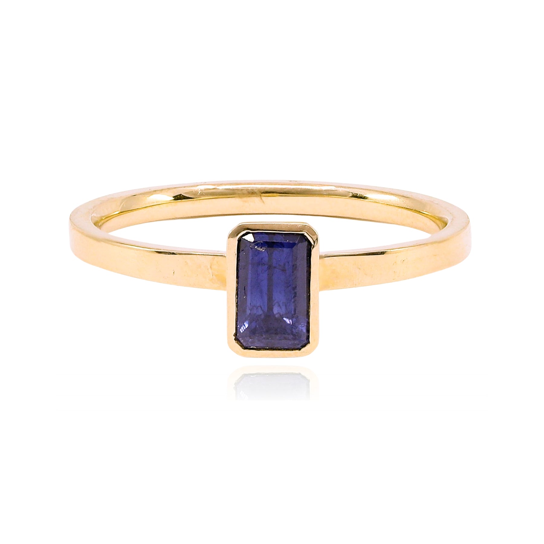 14K YELLOW GOLD EMERALD-CUT PURPLE SAPPHIRE RING