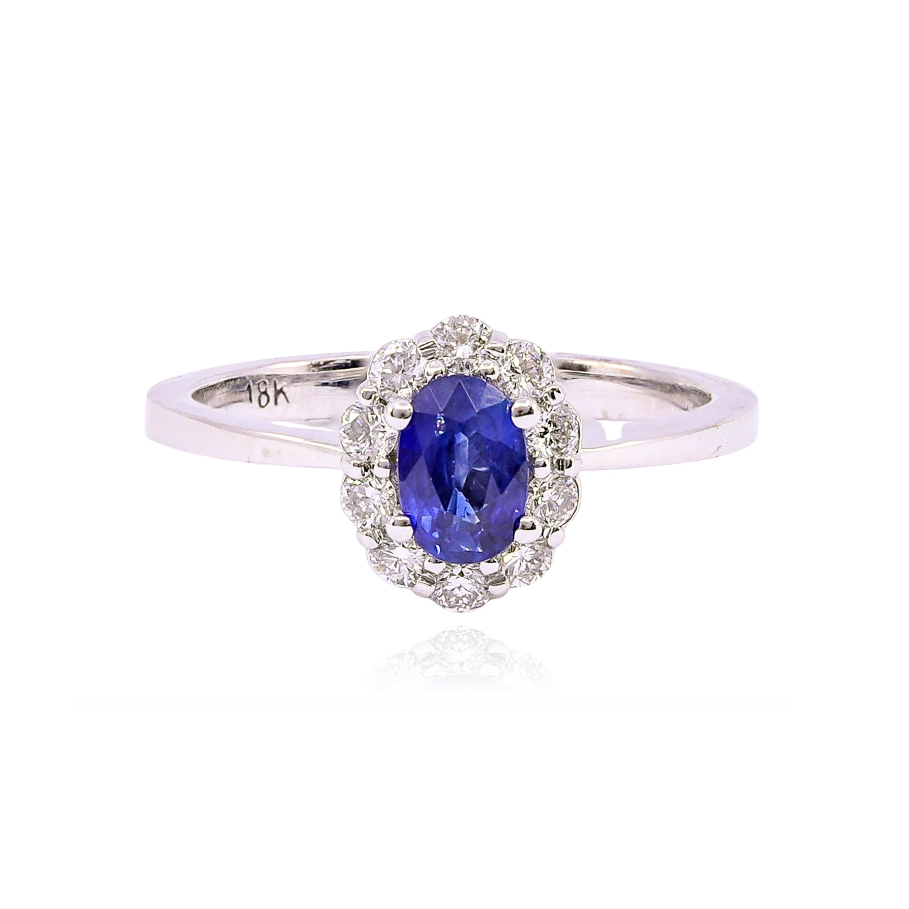 18K WHITE GOLD OVAL SAPPHIRE DIAMOND HALO RING  242-02246