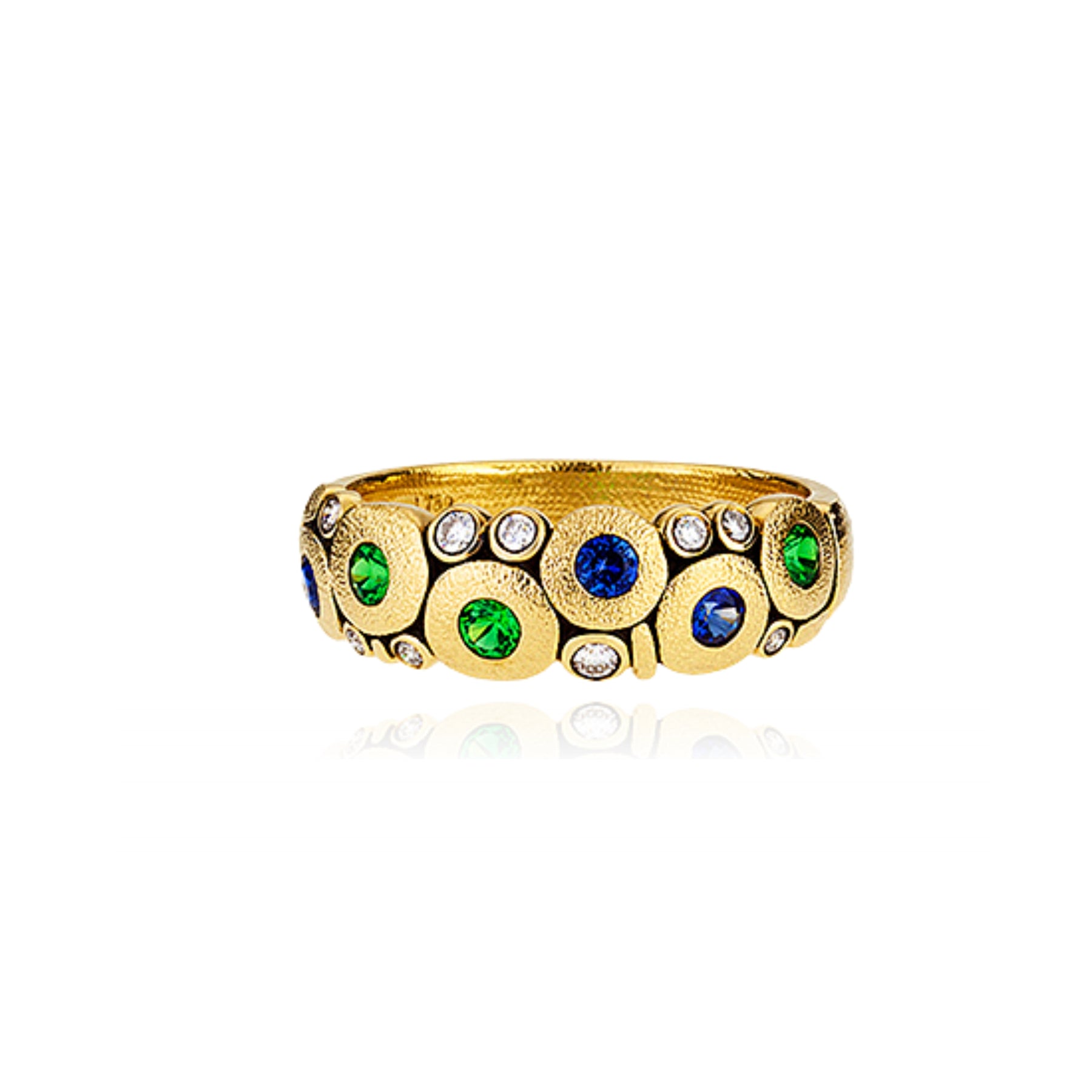 ALEX SEPKUS 18K YELLOW GOLD SAPPHIRE TSAVORITE AND DIAMOND CANDY RING R-122S Blue