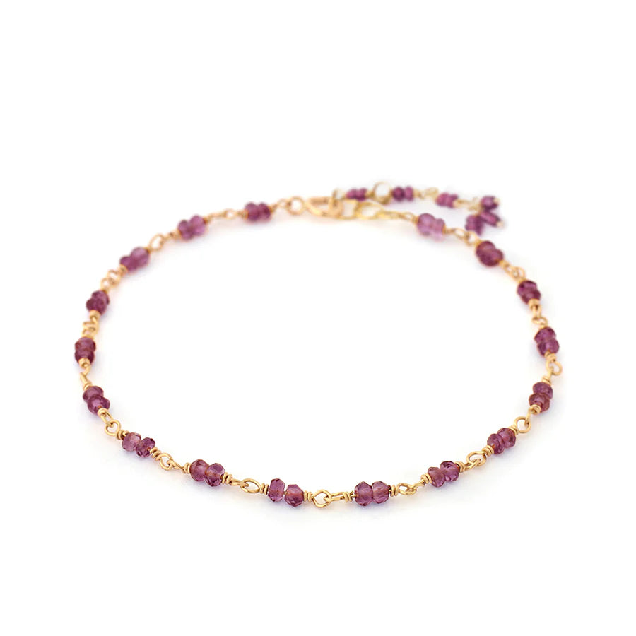 ANNE SPORTUN 14K YELLOW GOLD HAND-TIED PINK GARNET BEAD BRACELET  244-01601
