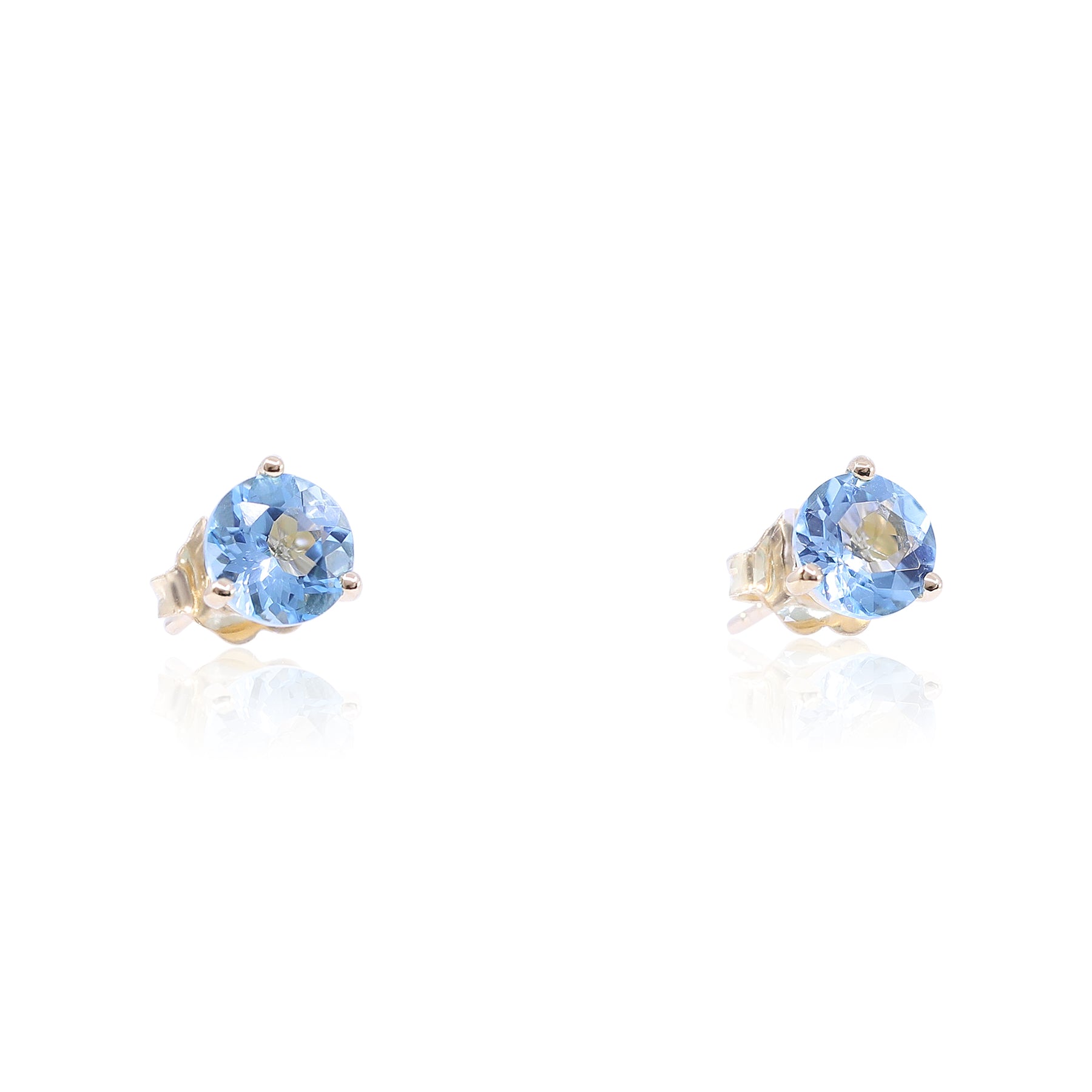 14K YELLOW GOLD 6MM ROUND BLUE TOPAZ STUD EARRINGS