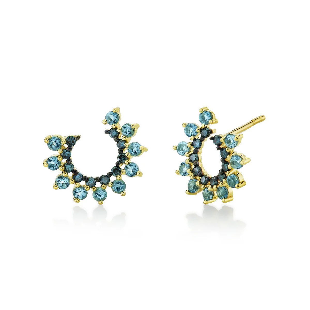 SLOANE STREET 18K YELLOW GOLD SWISS BLUE TOPAZ AND BLUE DIAMOND WRAP EARRINGS