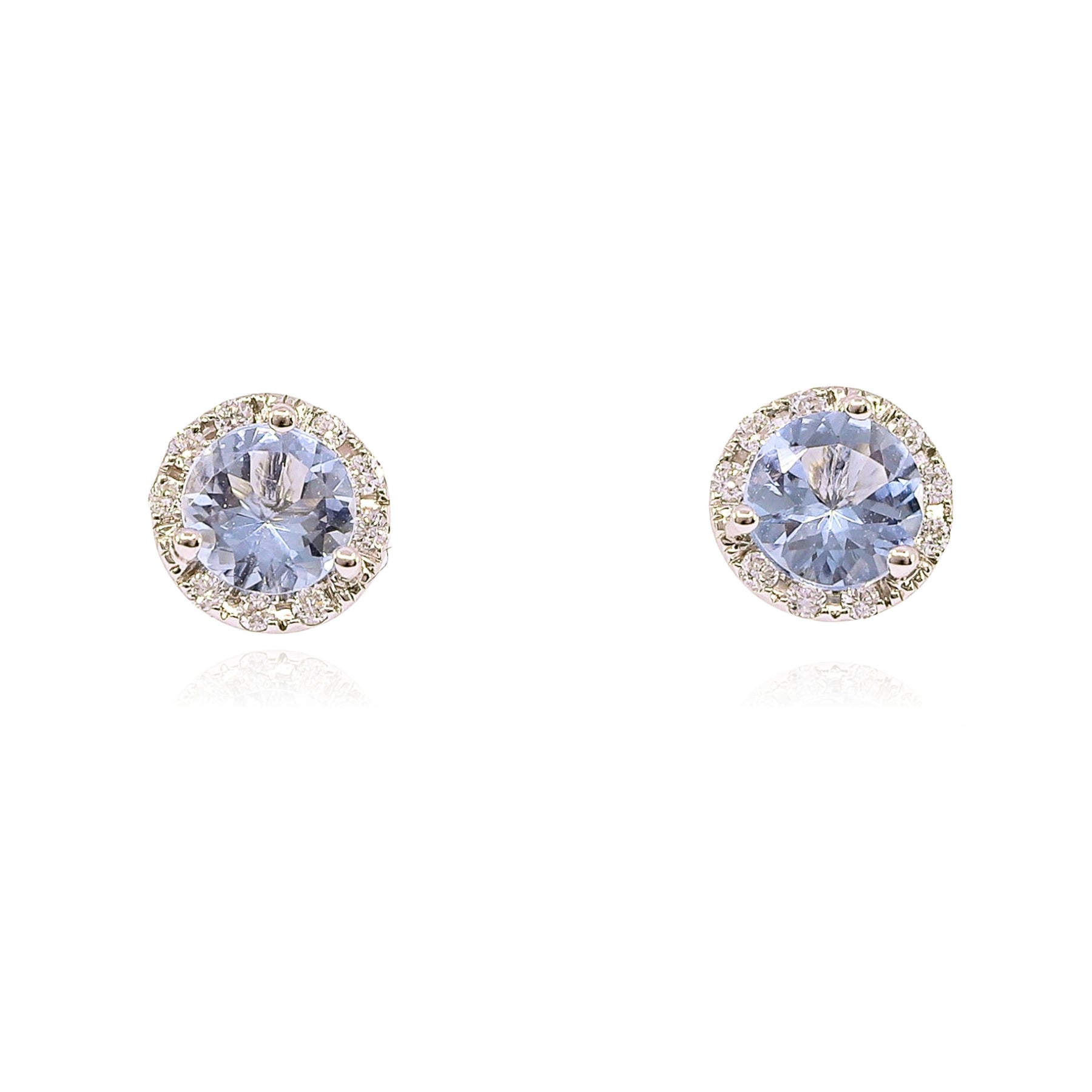 14K WHITE GOLD AQUAMARINE DIAMOND HALO STUD EARRINGS