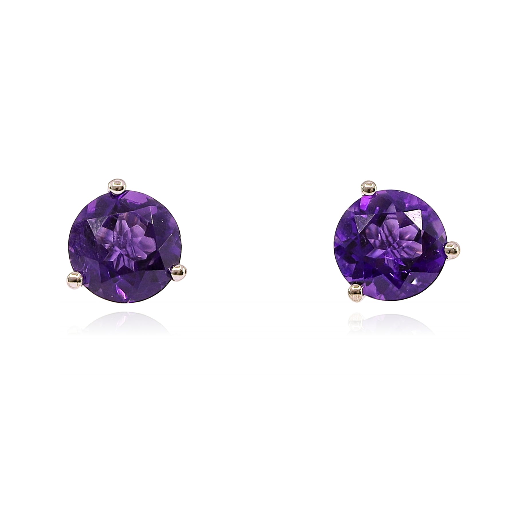 14K WHITE GOLD 6.5MM AMETHYST STUD EARRINGS