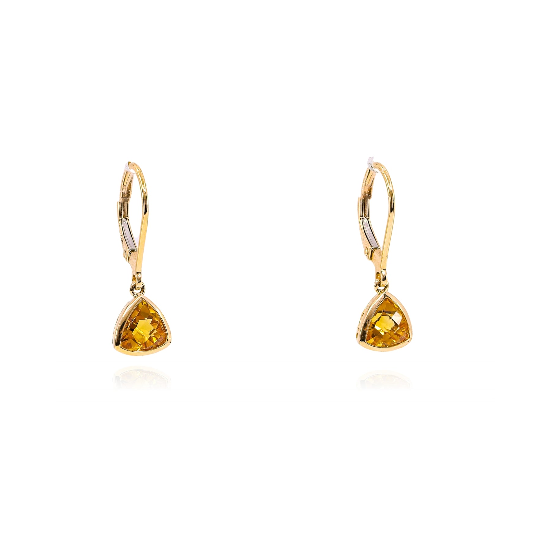 14K YELLOW GOLD TRILLION CUT CITRINE DANGLE EARRINGS