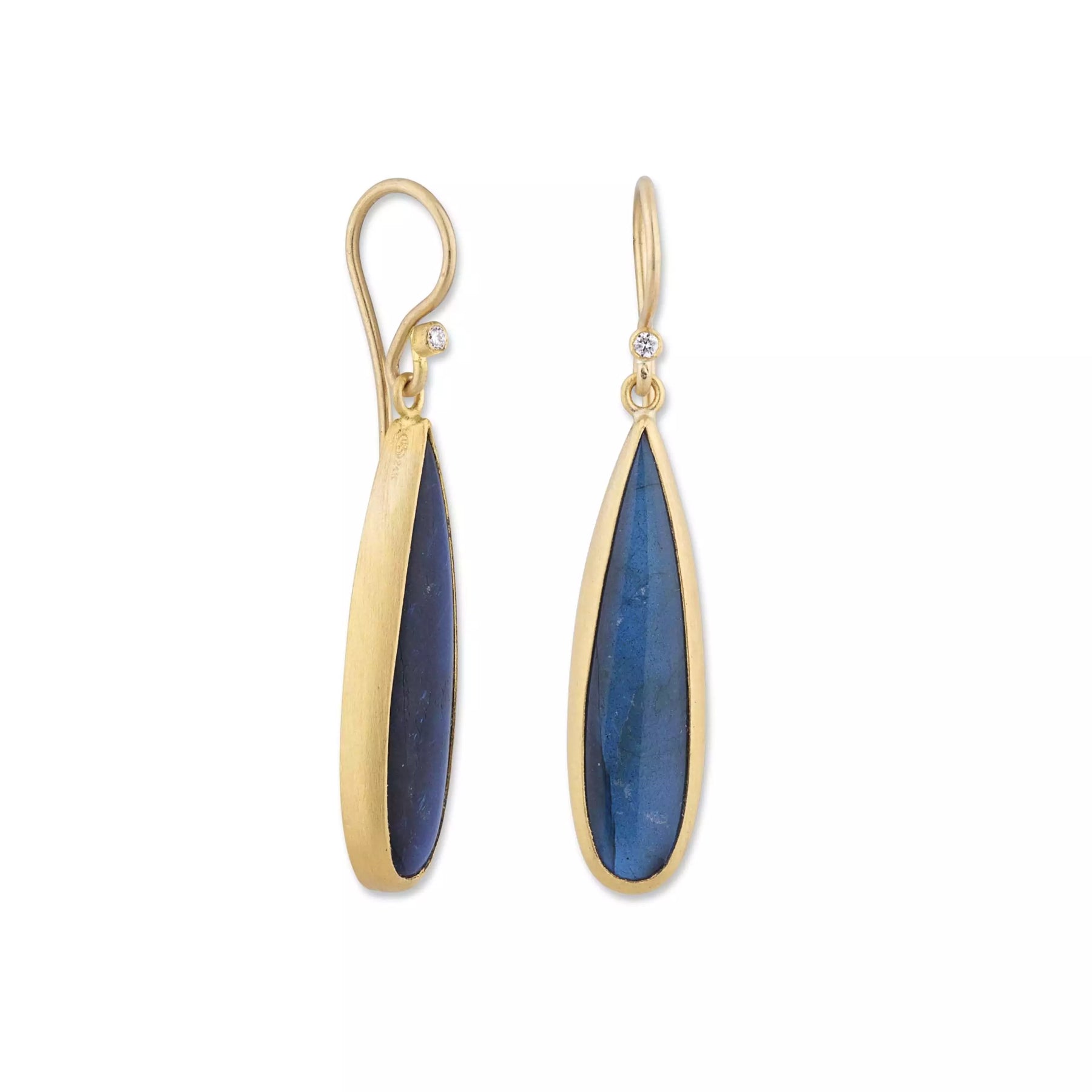 LIKA BEHAR YELLOW GOLD LABRADORITE AND DIAMOND DANGLE EARRINGS