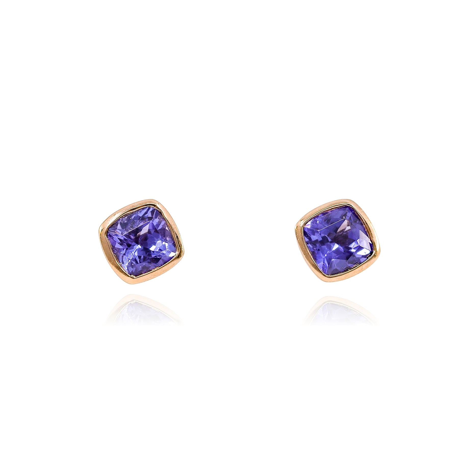 14K ROSE GOLD CUSHION TANZANITE STUD EARRINGS