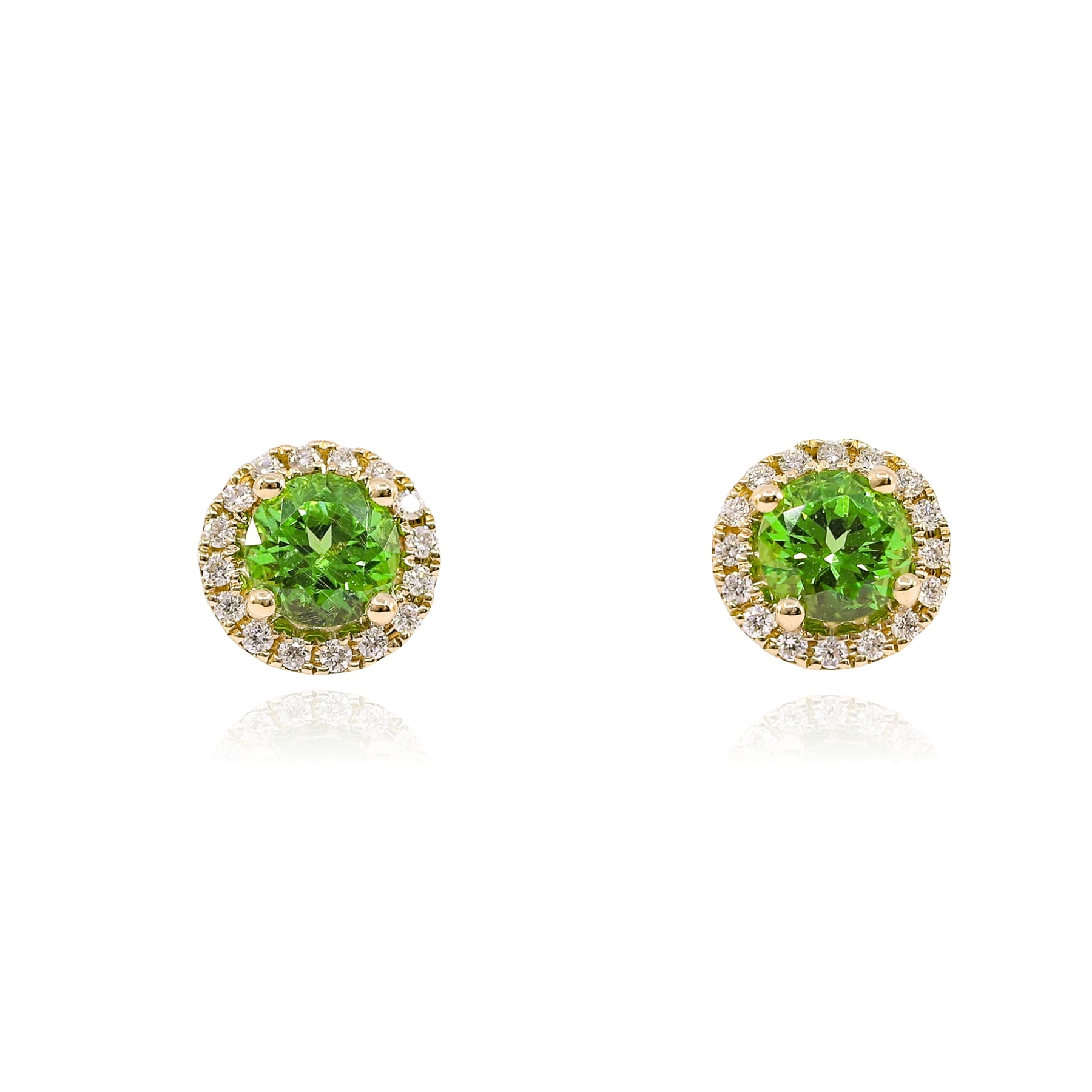 14K YELLOW GOLD TSAVORITE DIAMOND HALO STUD EARRINGS