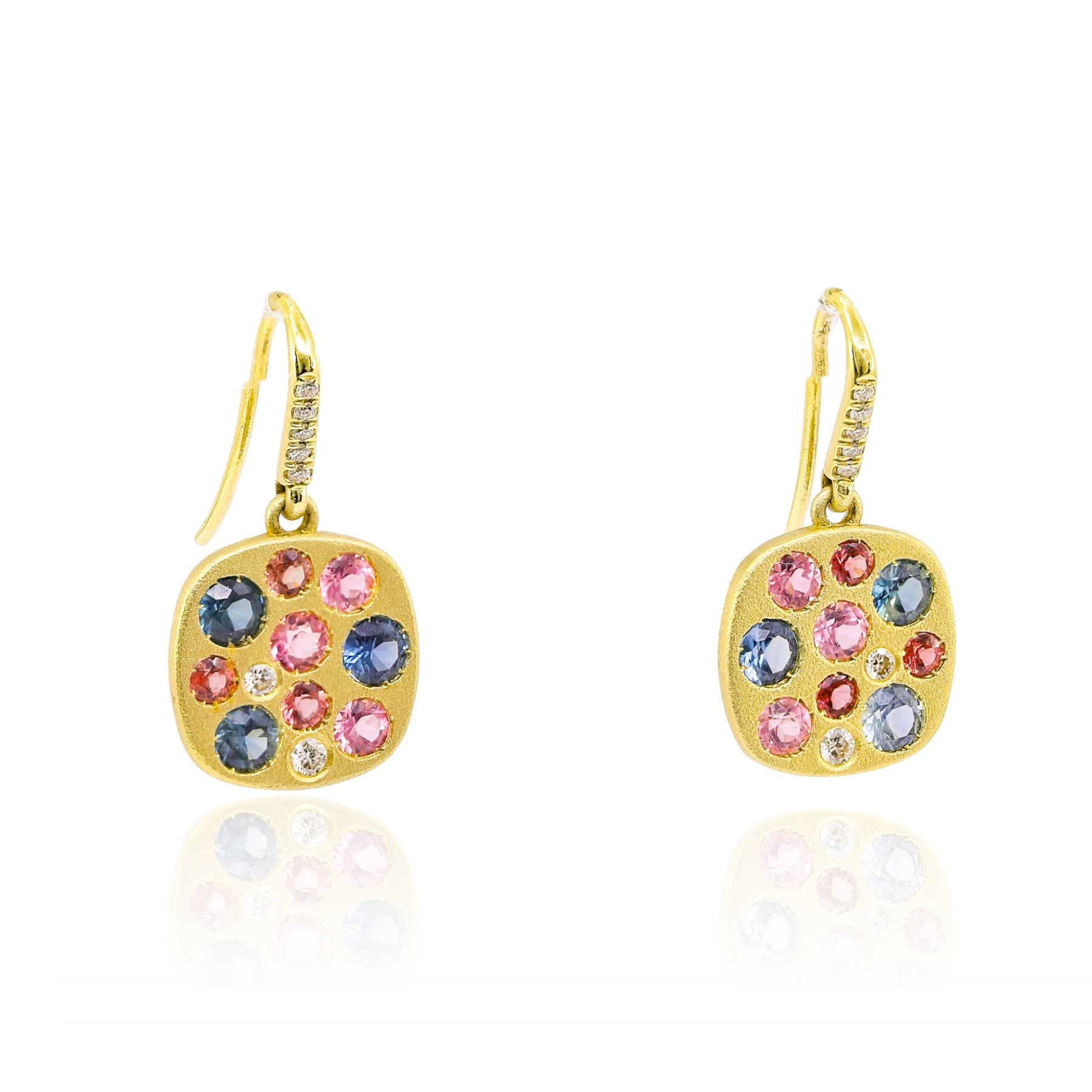 LAUREN K 18K YELLOW GOLD GISELLE SAPPHIRE, PINK TOURMALINE, SPINEL AND DIAMOND EARRINGS
