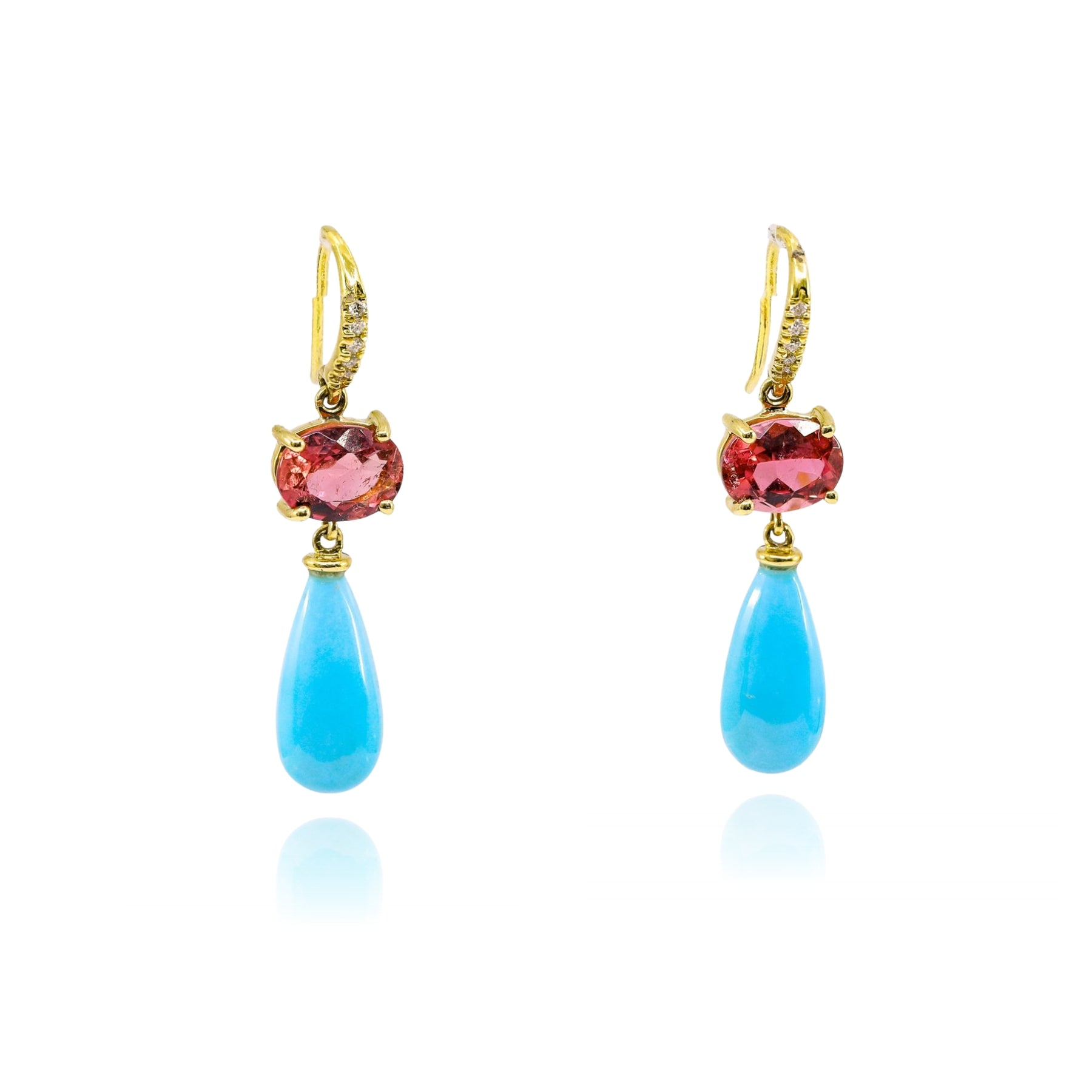 LAUREN K 18K YELLOW GOLD TOURMALINE, TURQUOISE AND DIAMOND DANGLE EARRINGS