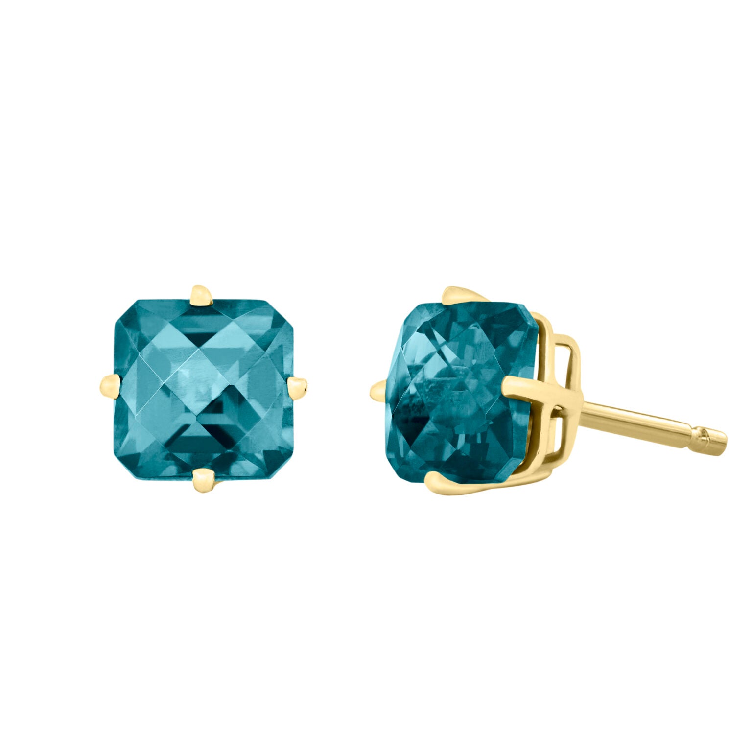14K YELLOW GOLD COMPASS SET LONDON BLUE TOPAZ STUD EARRINGS 00780-ELB