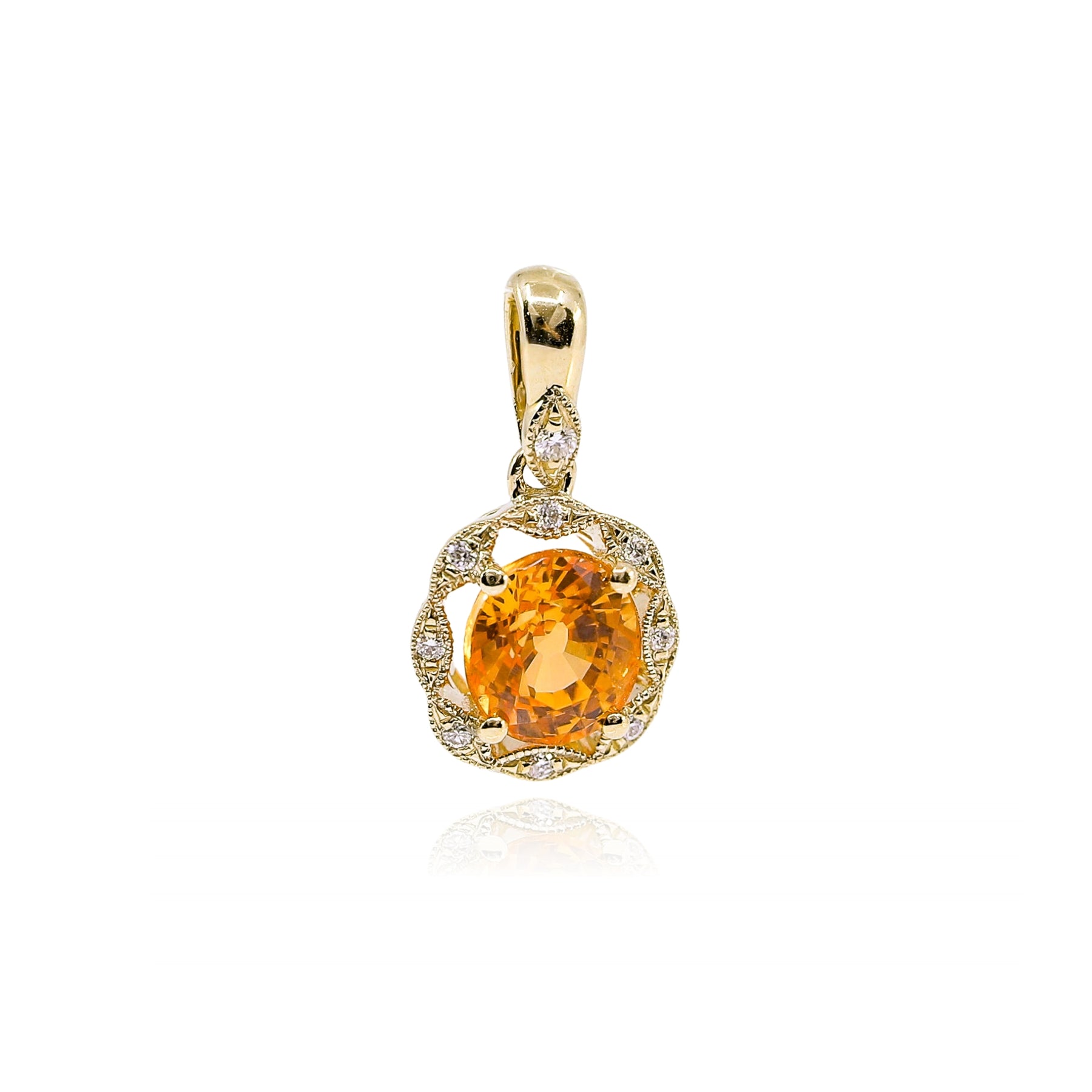 14K YELLOW GOLD SPESSARTITE GARNET AND DIAMOND PENDANT