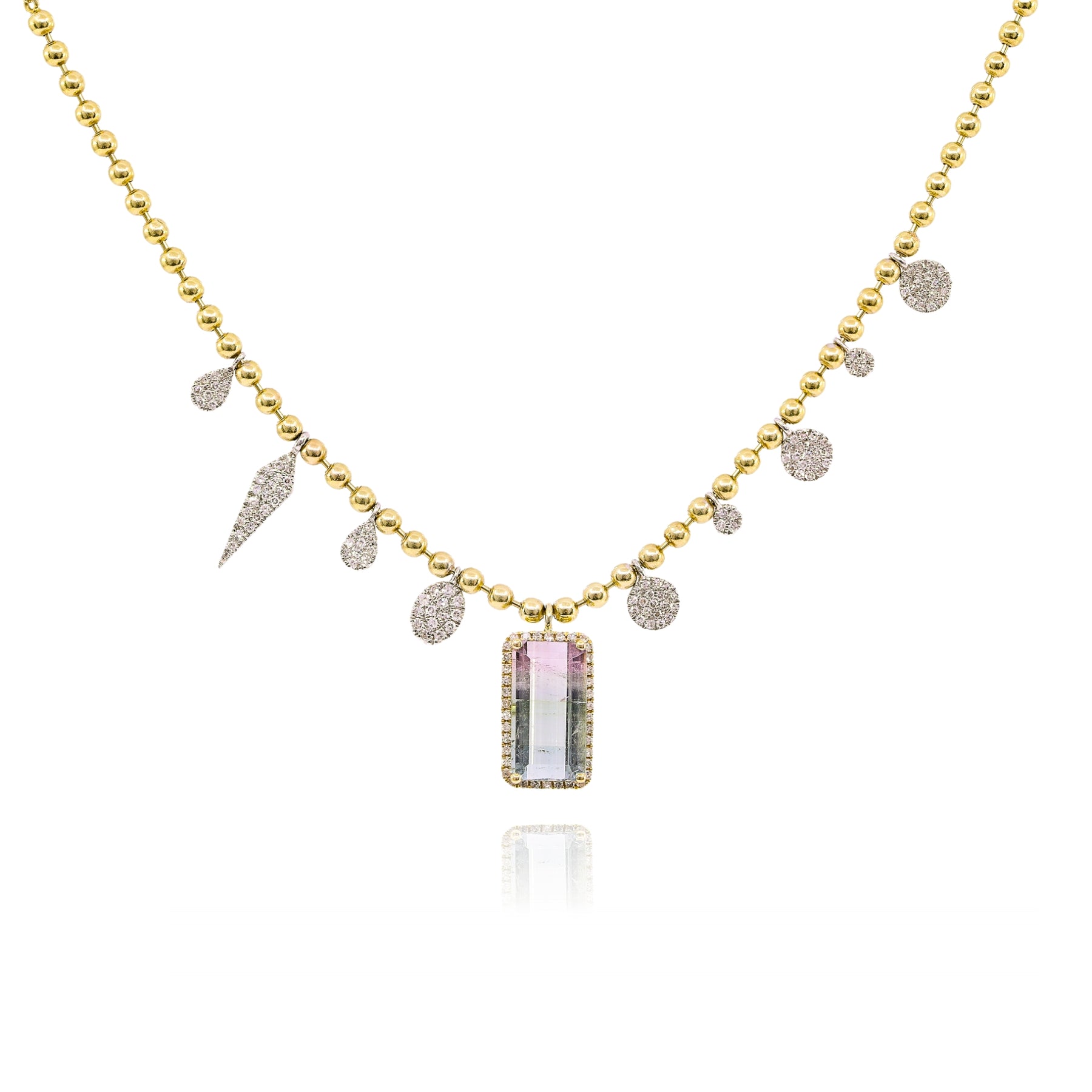 MEIRA T 14K YELLOW GOLD WATERMELON TOURMALINE DIAMOND DANGLE NECKLACE