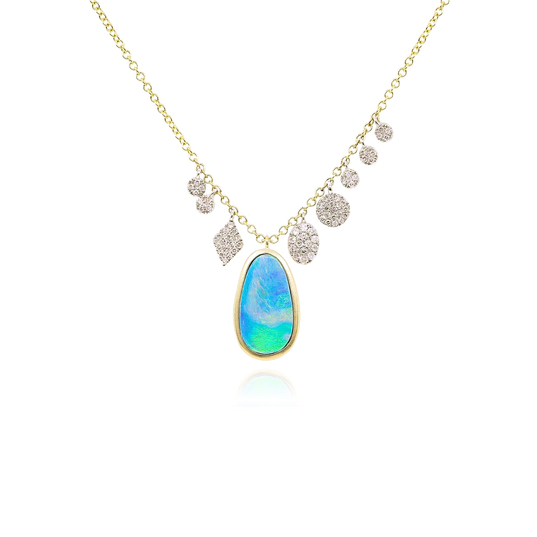MEIRA T 14K YELLOW GOLD OPAL DIAMOND DANGLE NECKLACE