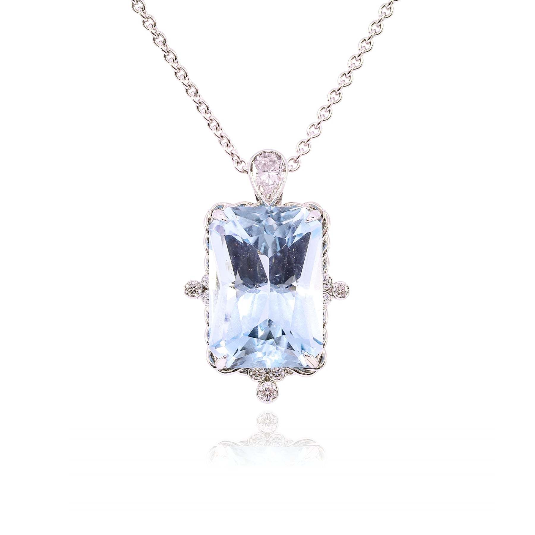 JON ANDERSON 14K WHITE GOLD AQUAMARINE AND DIAMOND STATEMENT PENDANT NECKLACE