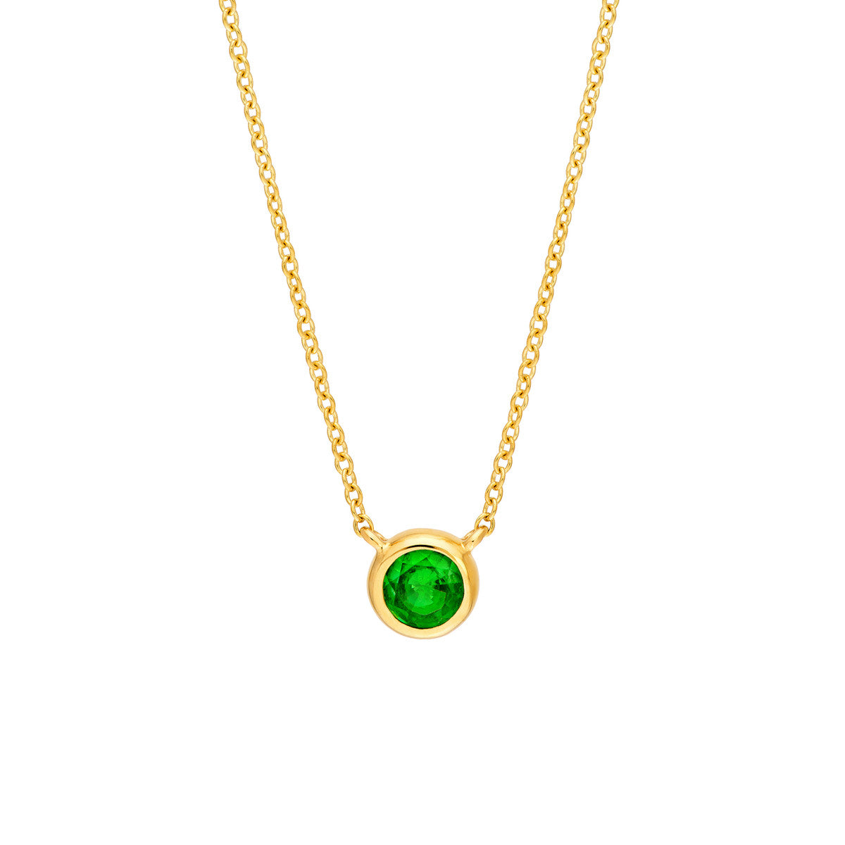 14K YELLOW GOLD BEZEL-SET SOLITAIRE TSAVORITE GARNET PENDANT NECKLACE