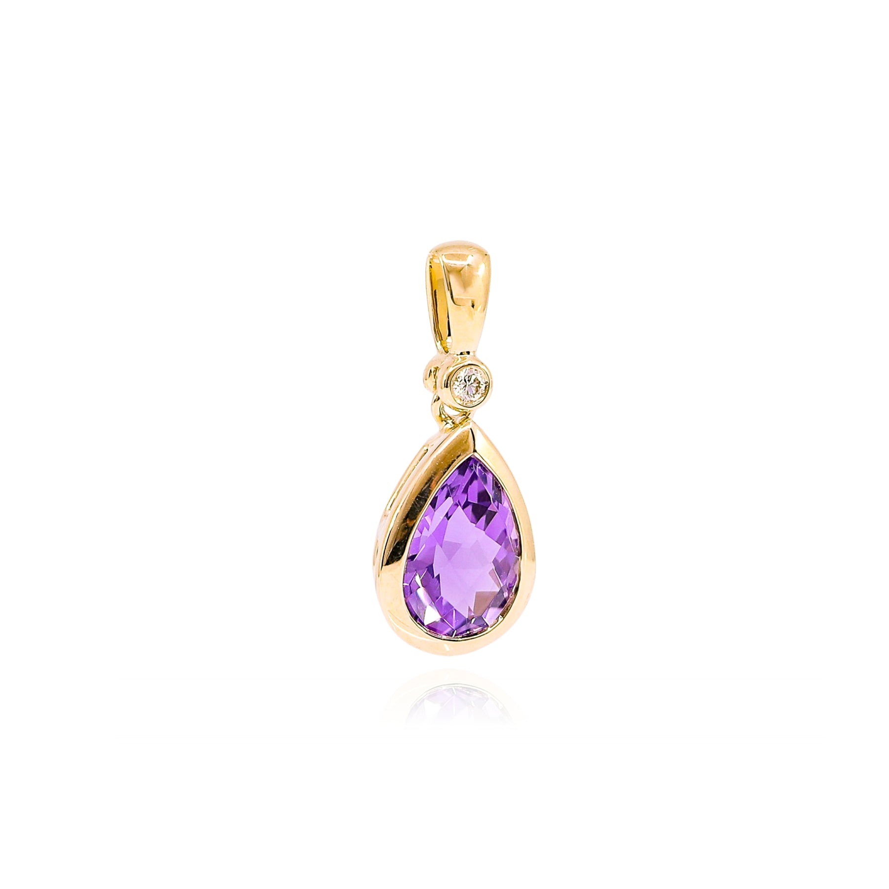 14K YELLOW GOLD TEARDROP AMETHYST DIAMOND PENDANT  246-03979