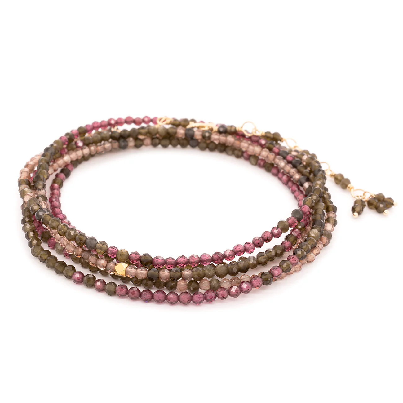 ANNE SPORTUN 14K YELLOW GOLD RED GARNET OBSIDIAN BROWN GARNET OMBRE CEDAR WRAP BRACLET/NECKLACE  246-04044