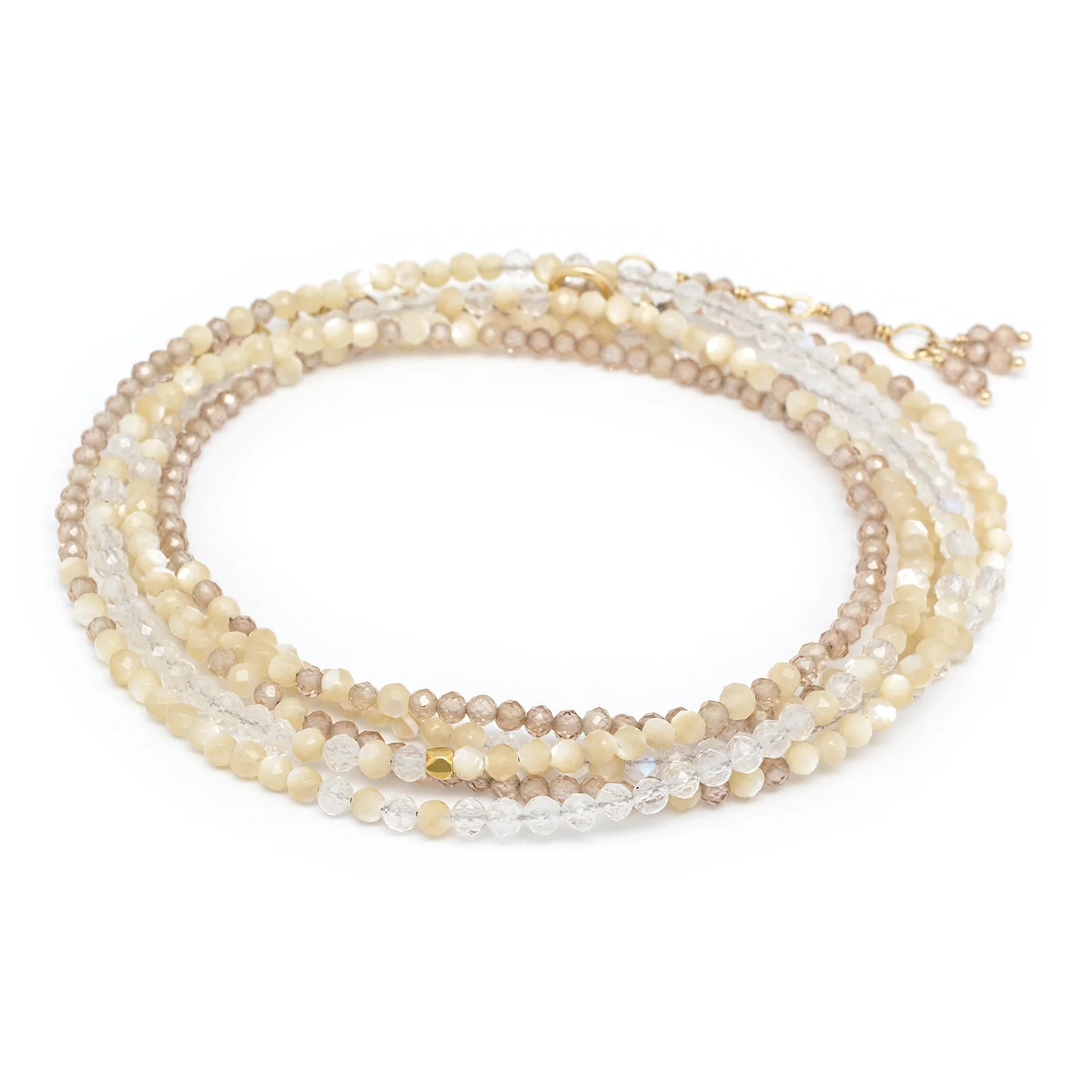 ANNE SPORTUN 14K YELLOW GOLD MOTHER-OF-PEARL BROWN ZIRCON MOONSTONE OMBRE SAND WRAP BRACELET/NECKLACE  246-04045