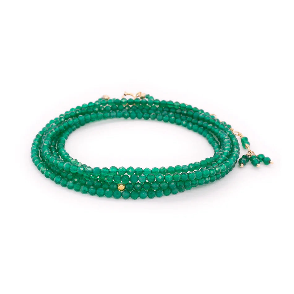ANNE SPORTUN 14K YELLOW GOLD GREEN ONYX BEAD WRAP BRACELET/NECKLACE  246-04046