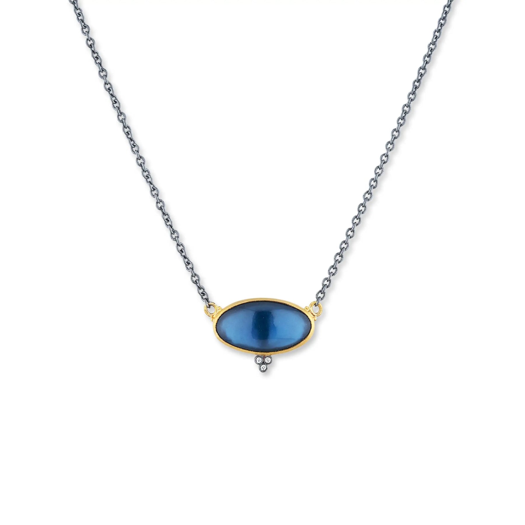 LIKA BEHAR 24K YELLOW GOLD AND OXIDIZED STERLING SILVER BLUE TOPAZ AND DIAMOND DOUBLET NECKLACE