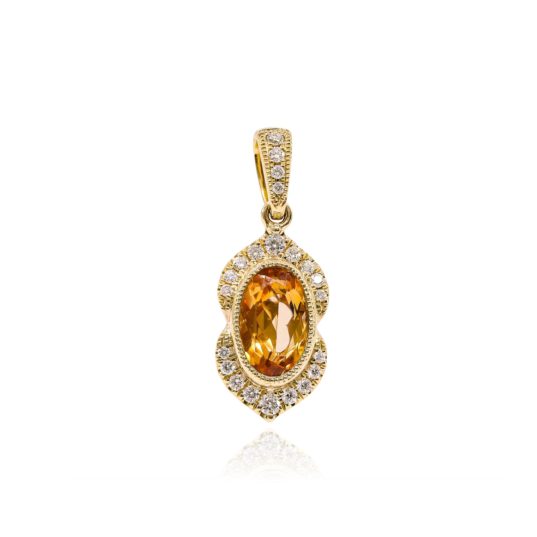 14K YELLOW GOLD PEACH TOPAZ DIAMOND HALO PENDANT