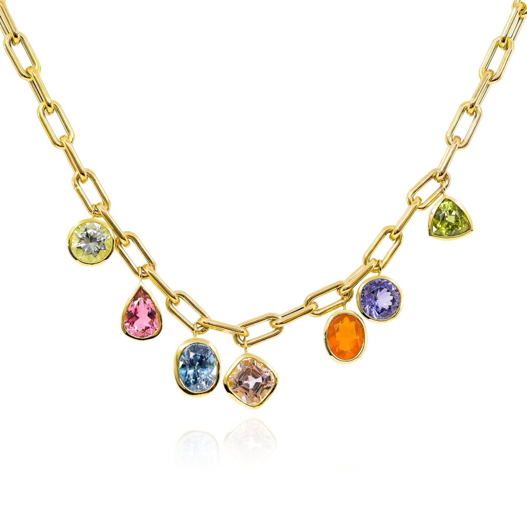 LAUREN K 18K YELLOW GOLD TOURMALINE, ZIRCON, OPAL AND PERIDOT CROWN NECKLACE