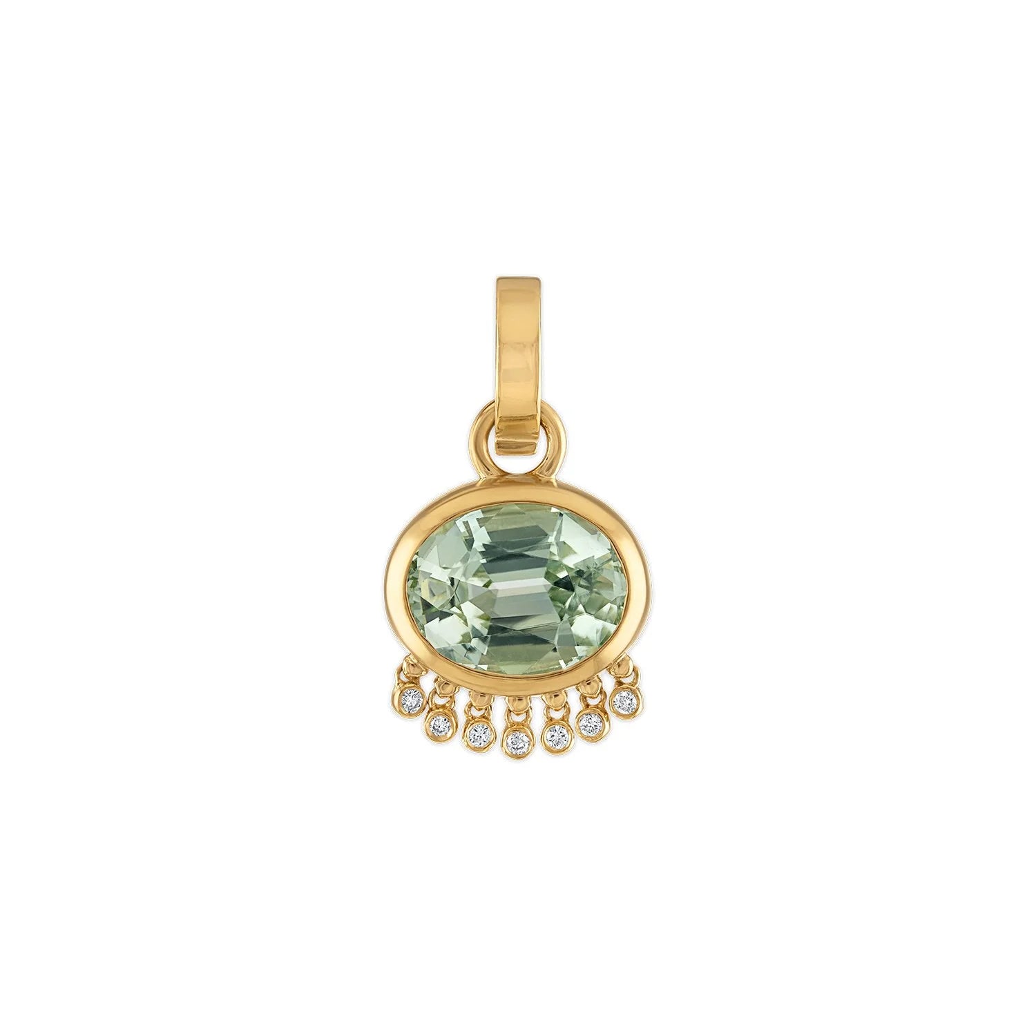 JADE RUZZO 18K YELLOW GOLD GREEN TOURMALINE PENDANT WITH DIAMONDS